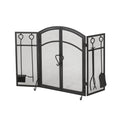 Folding Screen With Doors And 4 Pcs Tool Sets Matte Black Iron