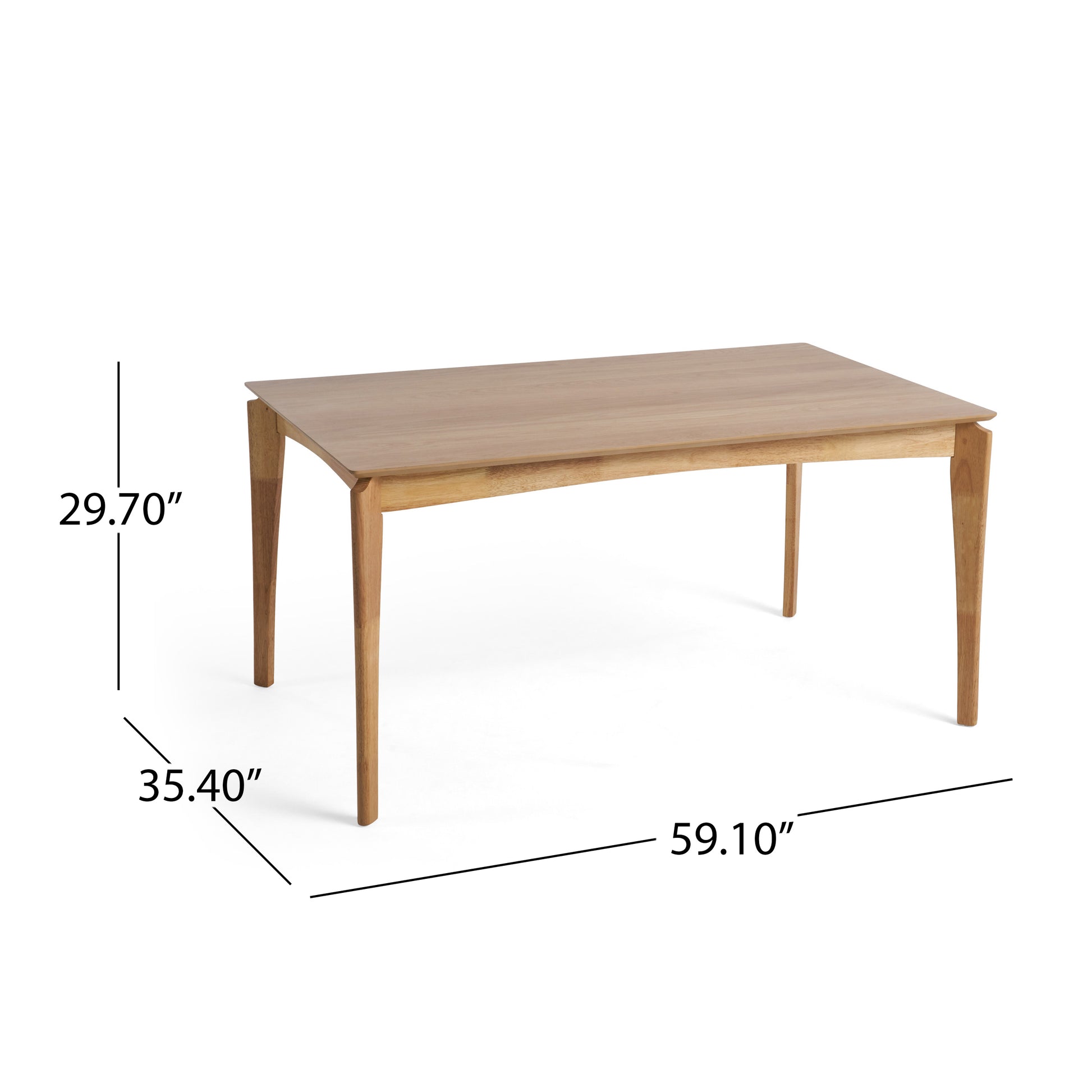 Dining Table, Rubberwood With Walnut Veneer, Mid Century, Natural Oak Finish Natural Wood