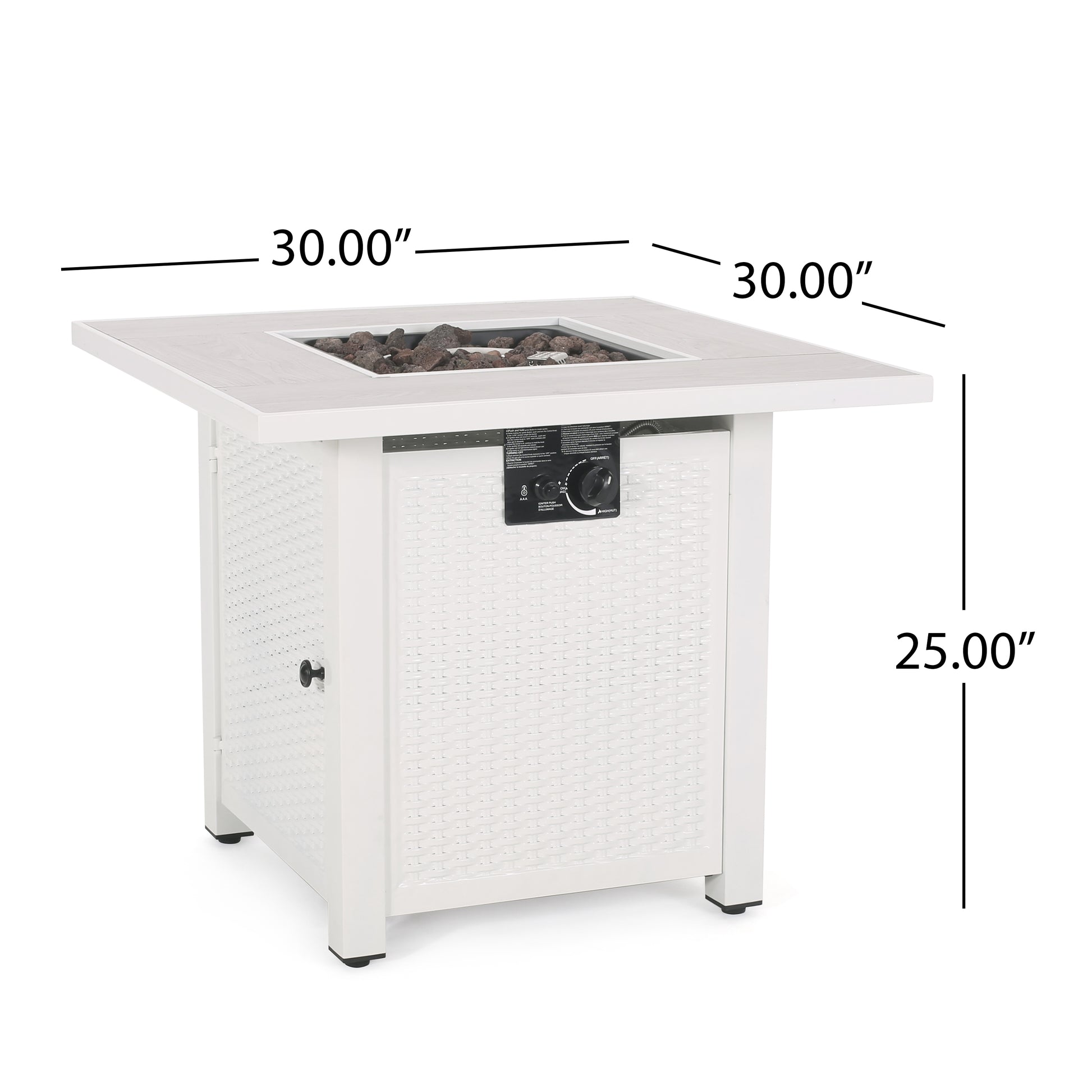 30" Outdoor 40,000Btu Square Iron Fire Pit With Ceramic Tile Top, White White Ceramic Tile Iron