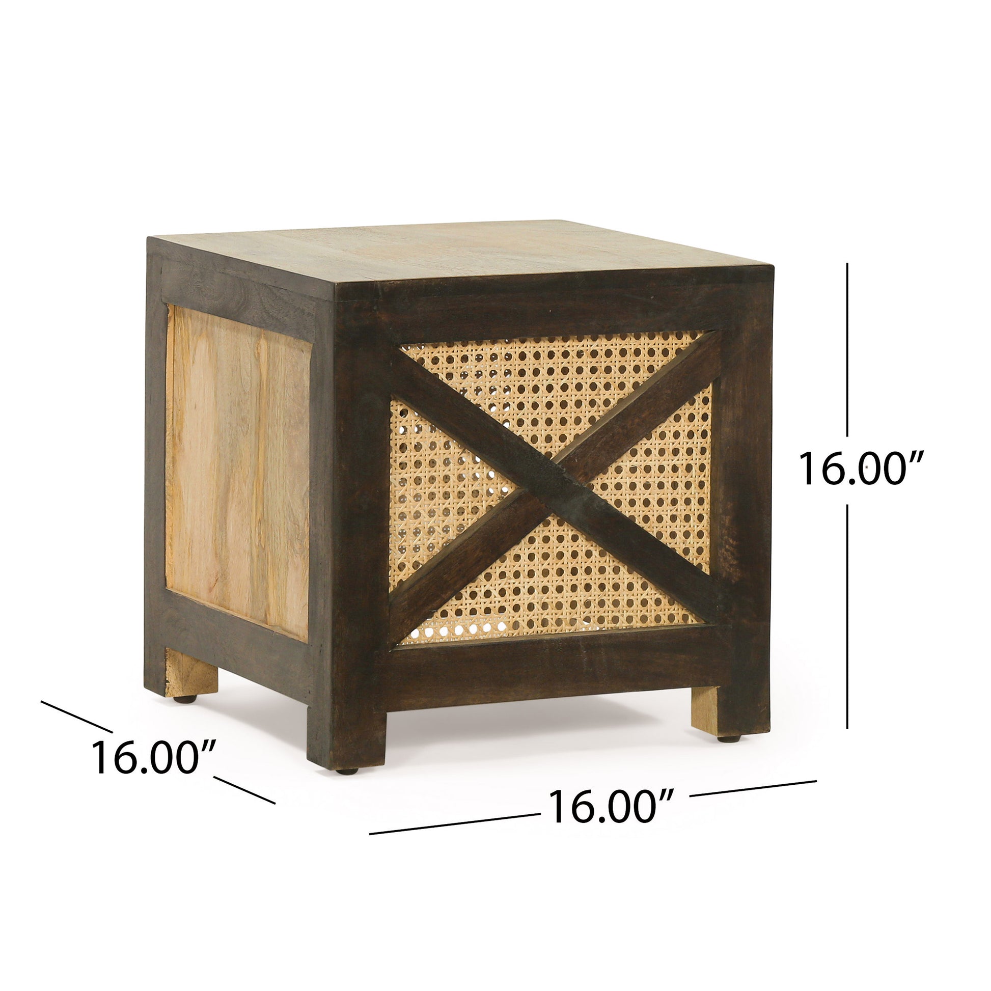 Westby Mango Wood And Cane Square Cube Ottoman Natural Wood