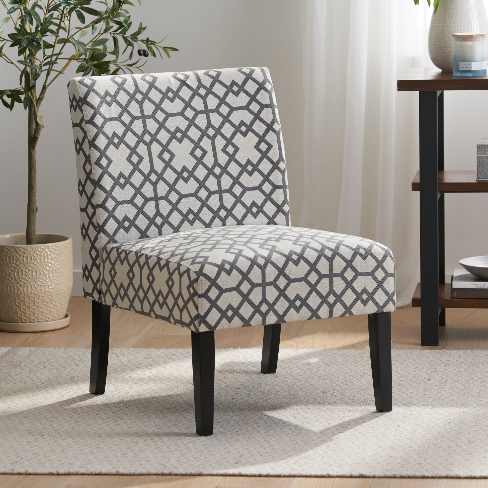 Accent Chair Grey Ivory Fabric