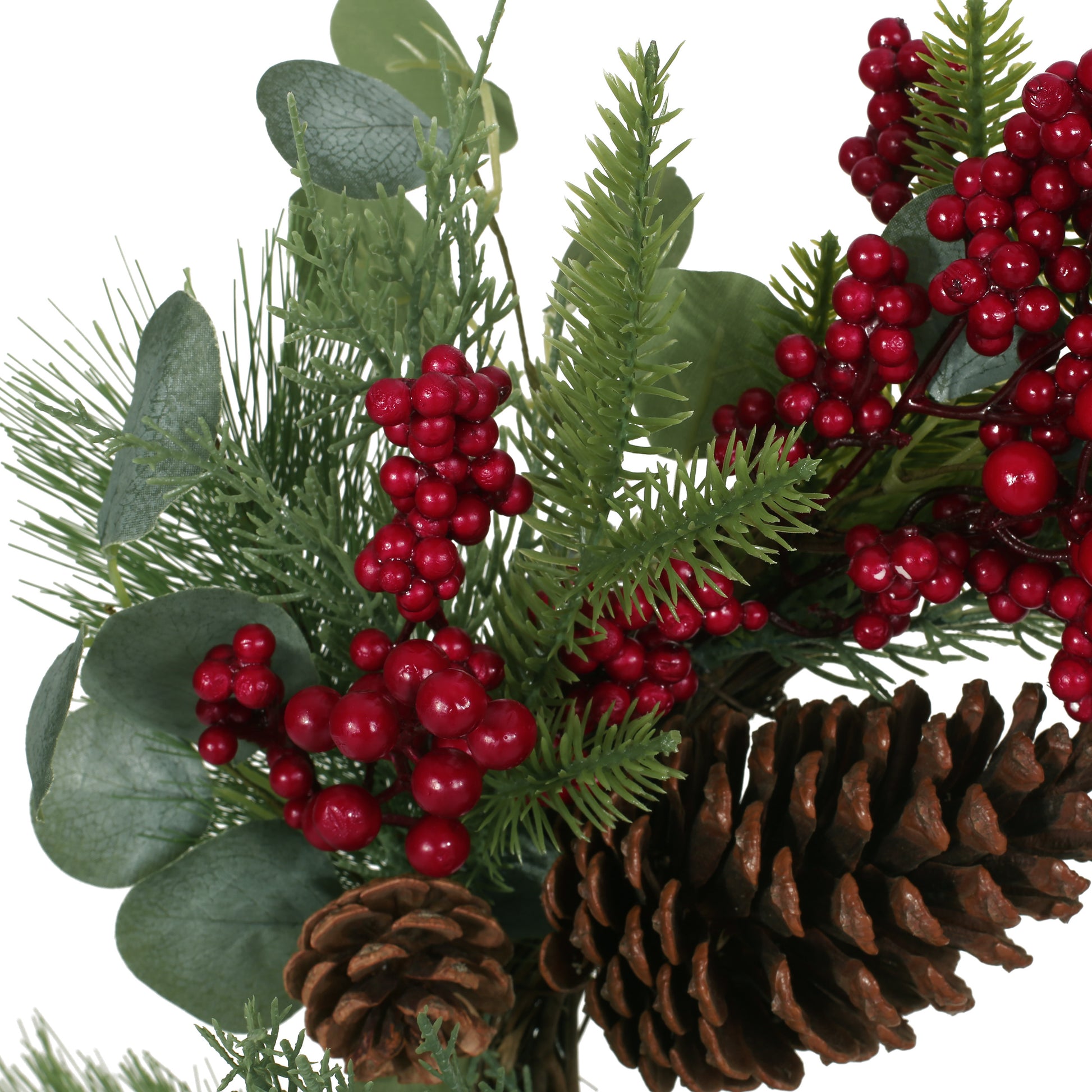 22" Berry Eucalyptus Pinecone Wreath Green Leaves Polyester