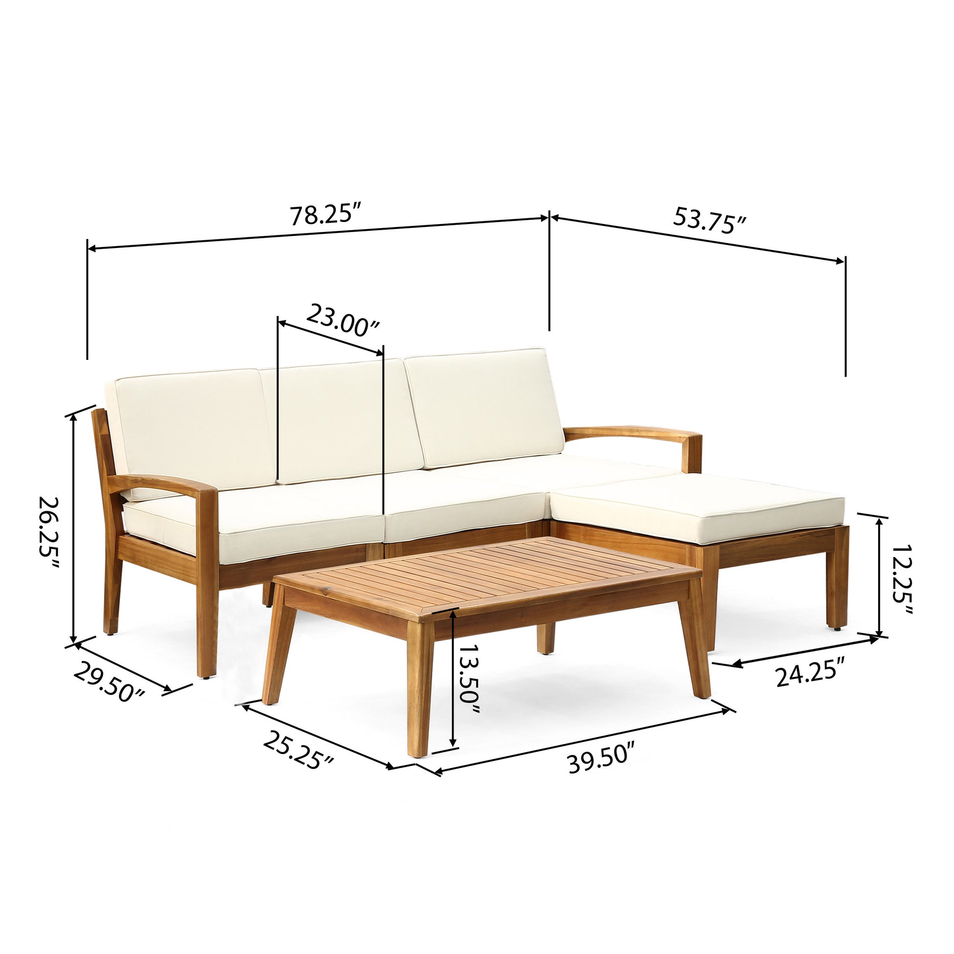 Grenada L Shape Beige Acacia Wood