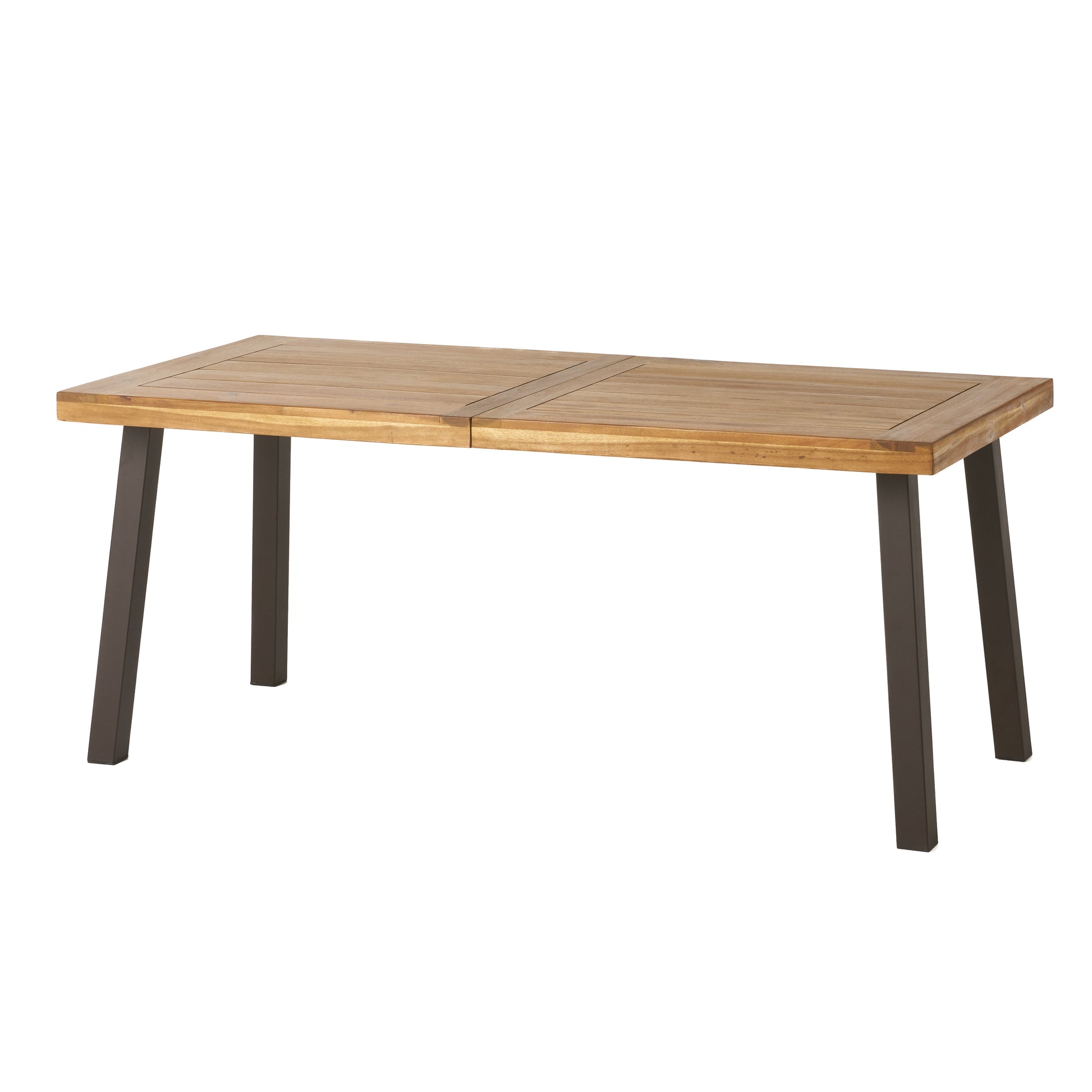 Della Acacia Wood Dining Table, Natural Stained With Rustic Metal, Brown, Grey Natural Acacia Wood