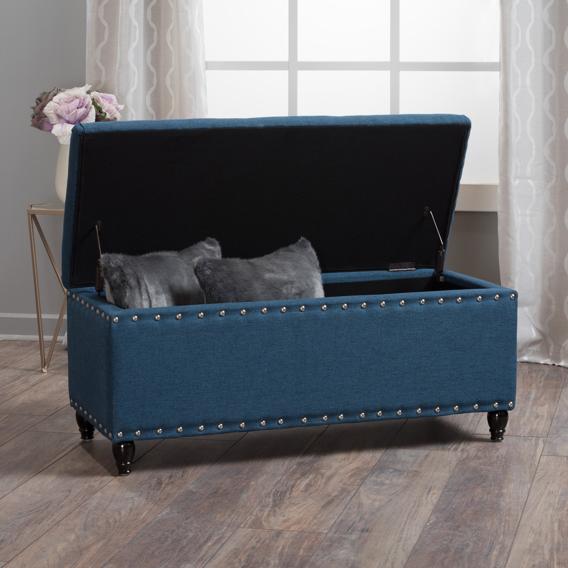 Storage Ottoman Navy Blue Fabric