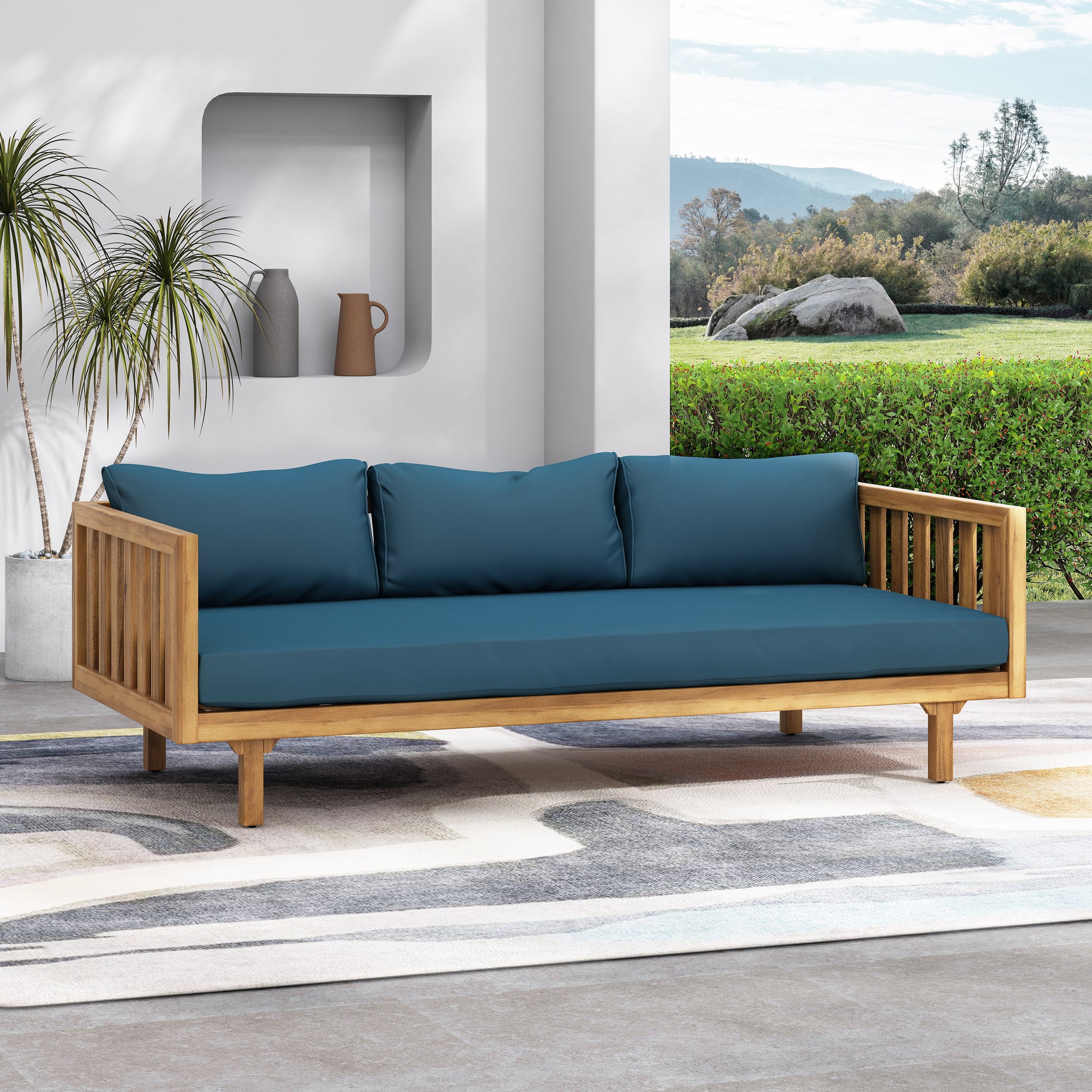 Claremont 3 Seater Daybed Teak Wood Waterproof Fabric