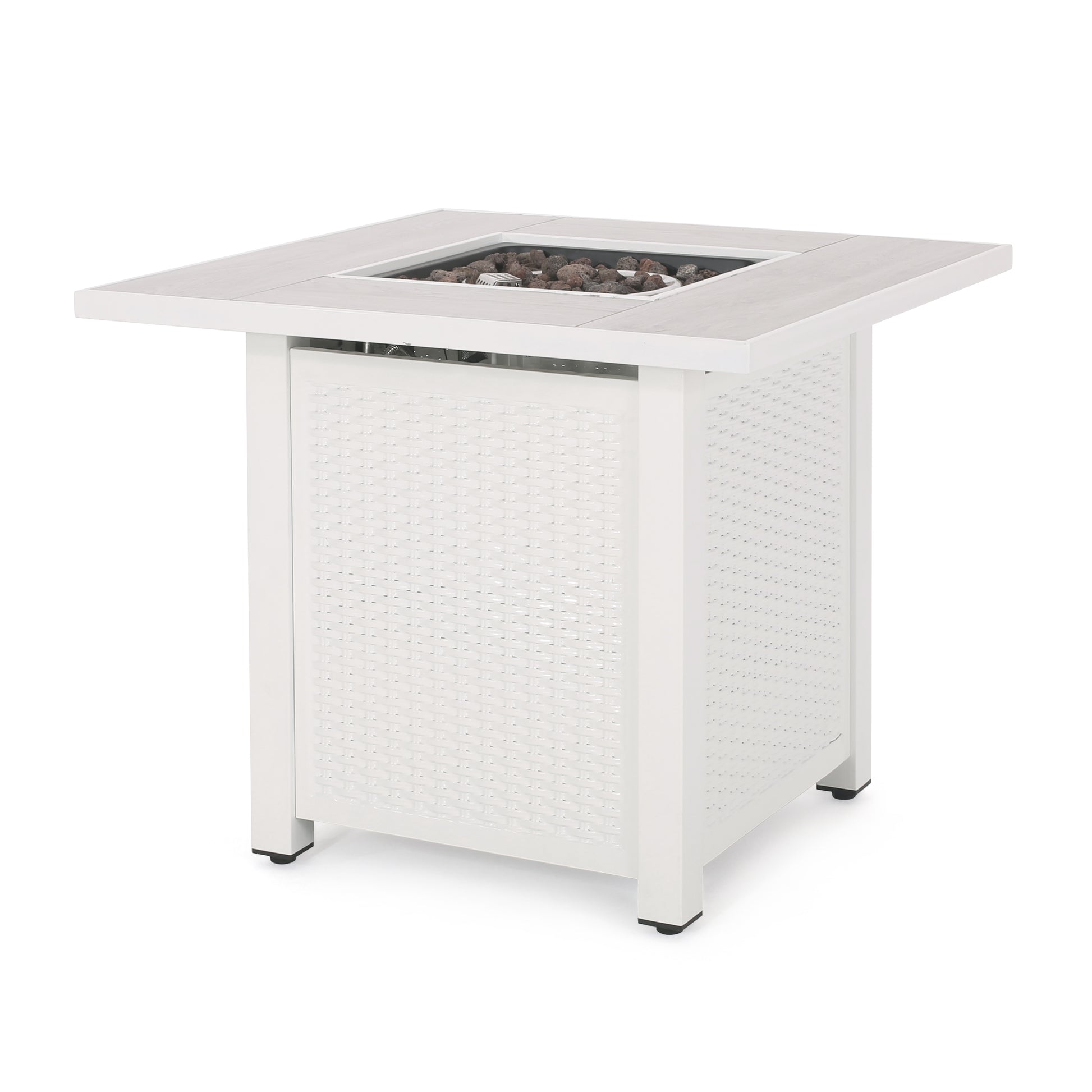 30" Outdoor 40,000Btu Square Iron Fire Pit With Ceramic Tile Top, White White Ceramic Tile Iron