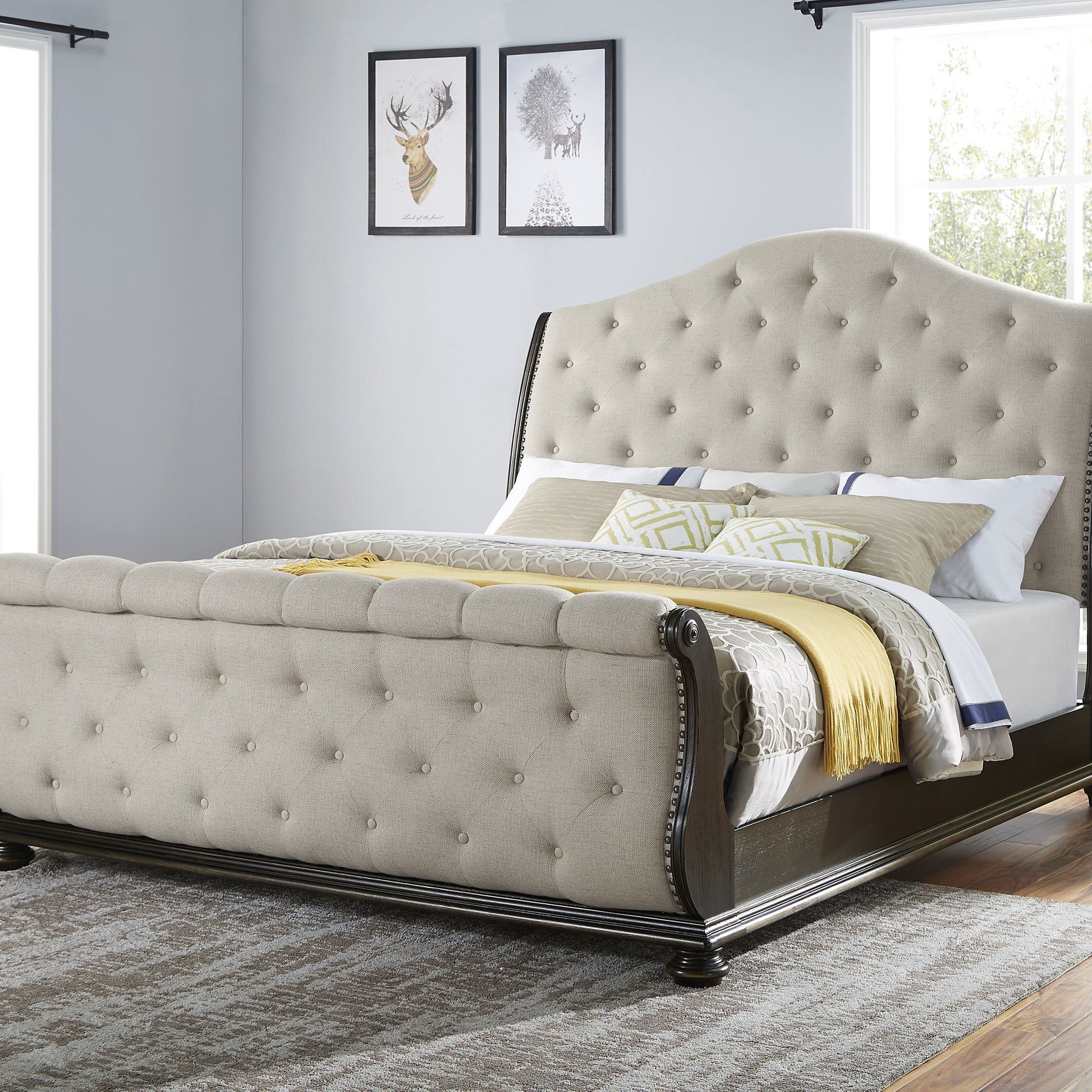 Rhapsody King Sleigh Bed Beige King Beige Faux Leather