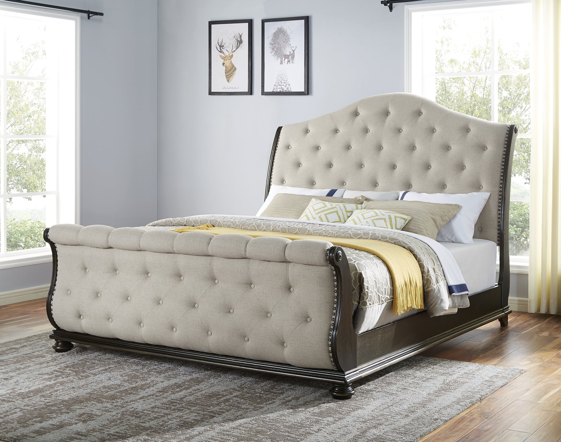 Rhapsody King Sleigh Bed Beige King Beige Faux Leather