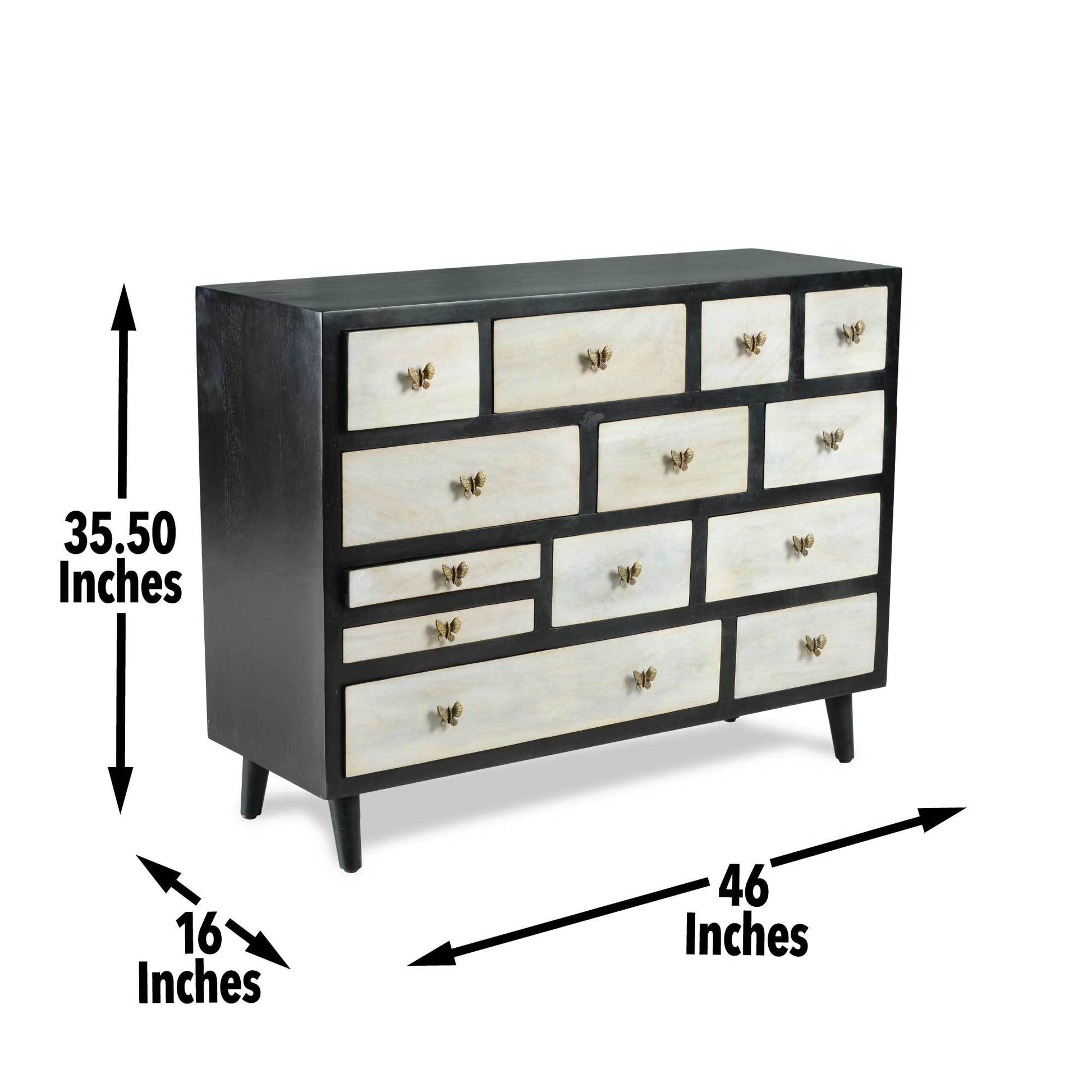 Papillon 13 Drawers Sideboard Black - Black Wood