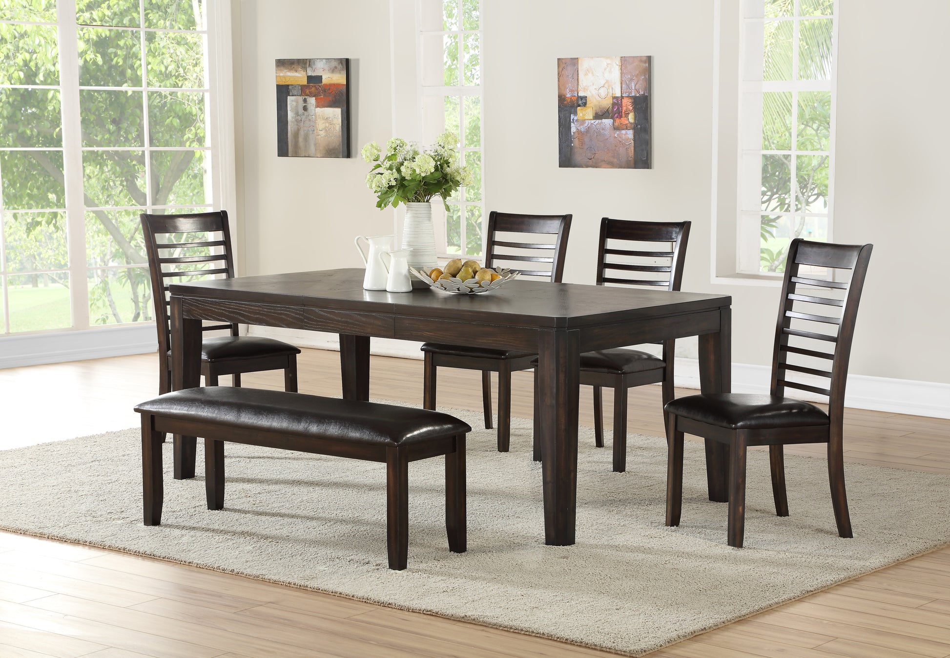 Ally 6 Piece Dining Set Dark Brown Dark Brown Wood