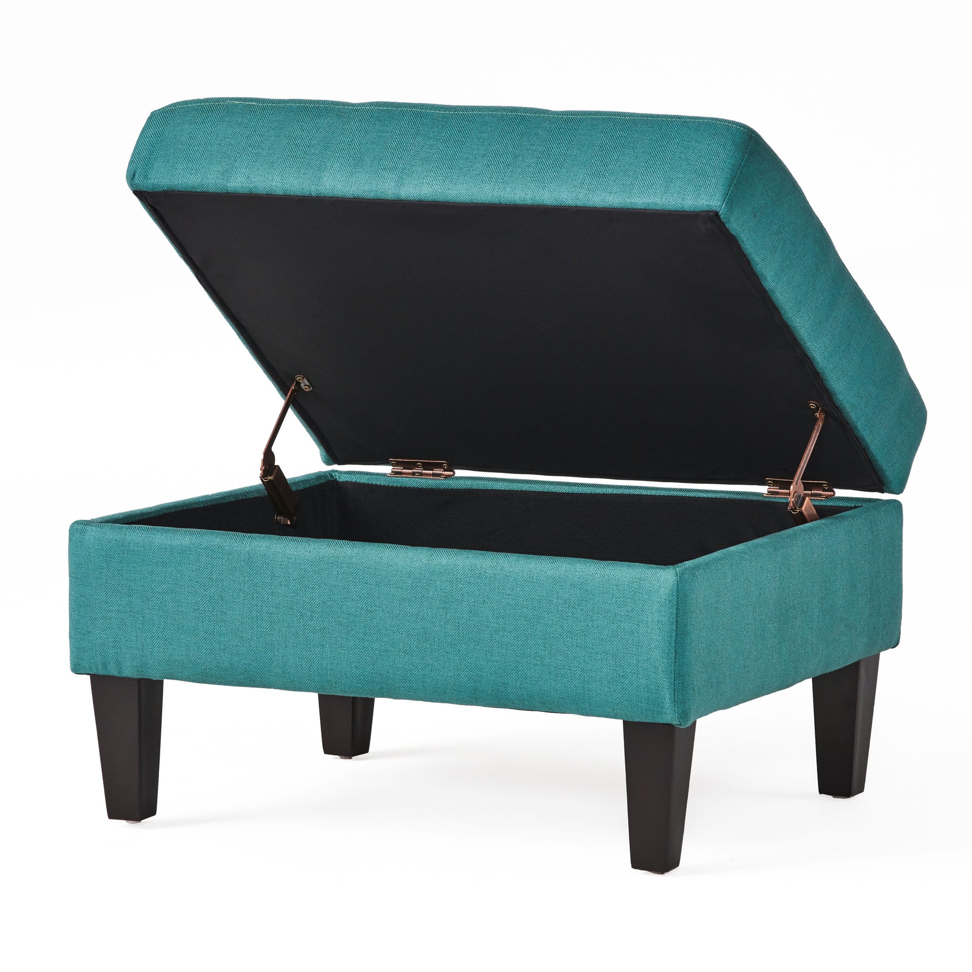 Storage Ottoman Teal Wood Fabric