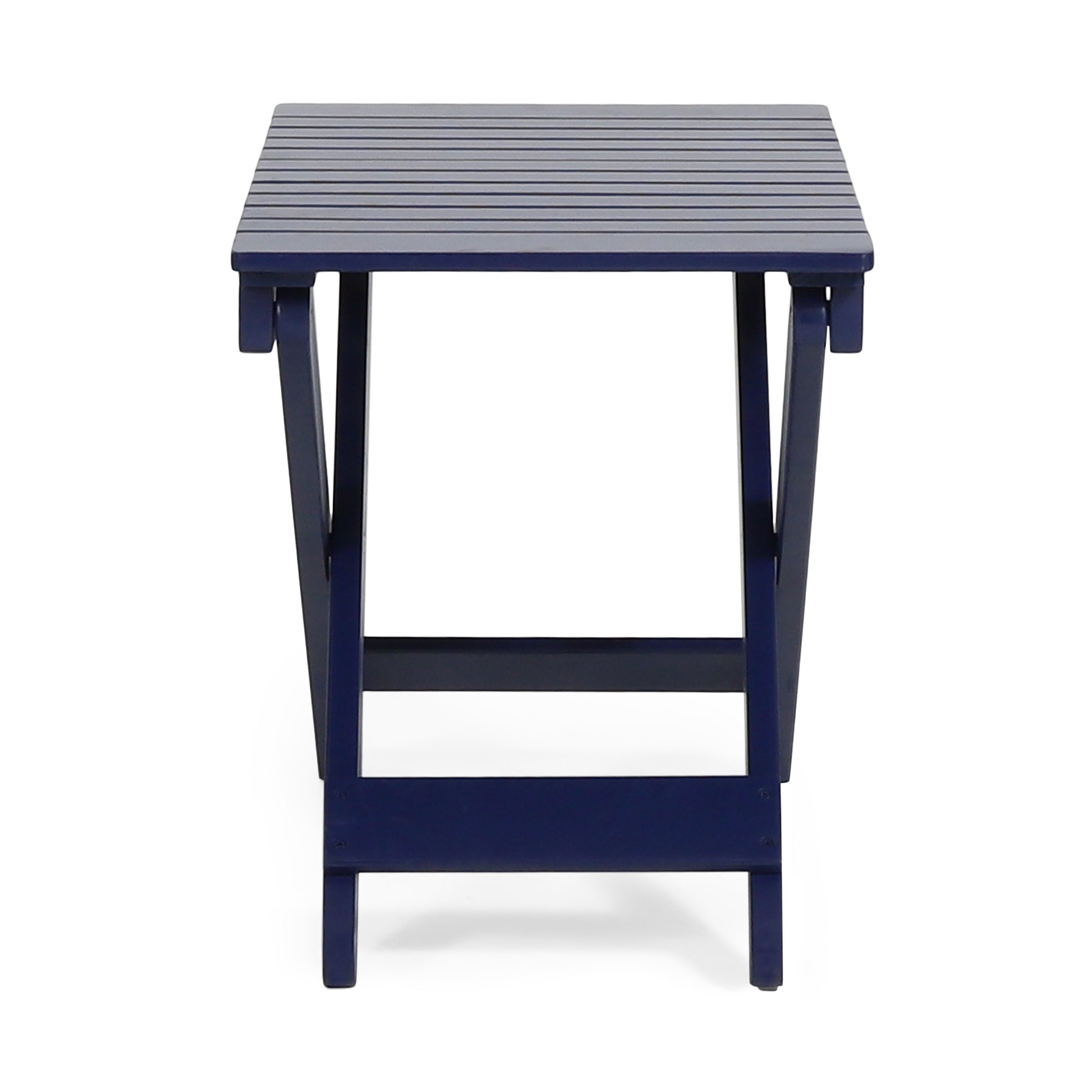 Outdoor Folding Wooden Side Table, Navy Blue, 15"D X 22.75"W X 18.25"H Navy Blue Acacia Wood