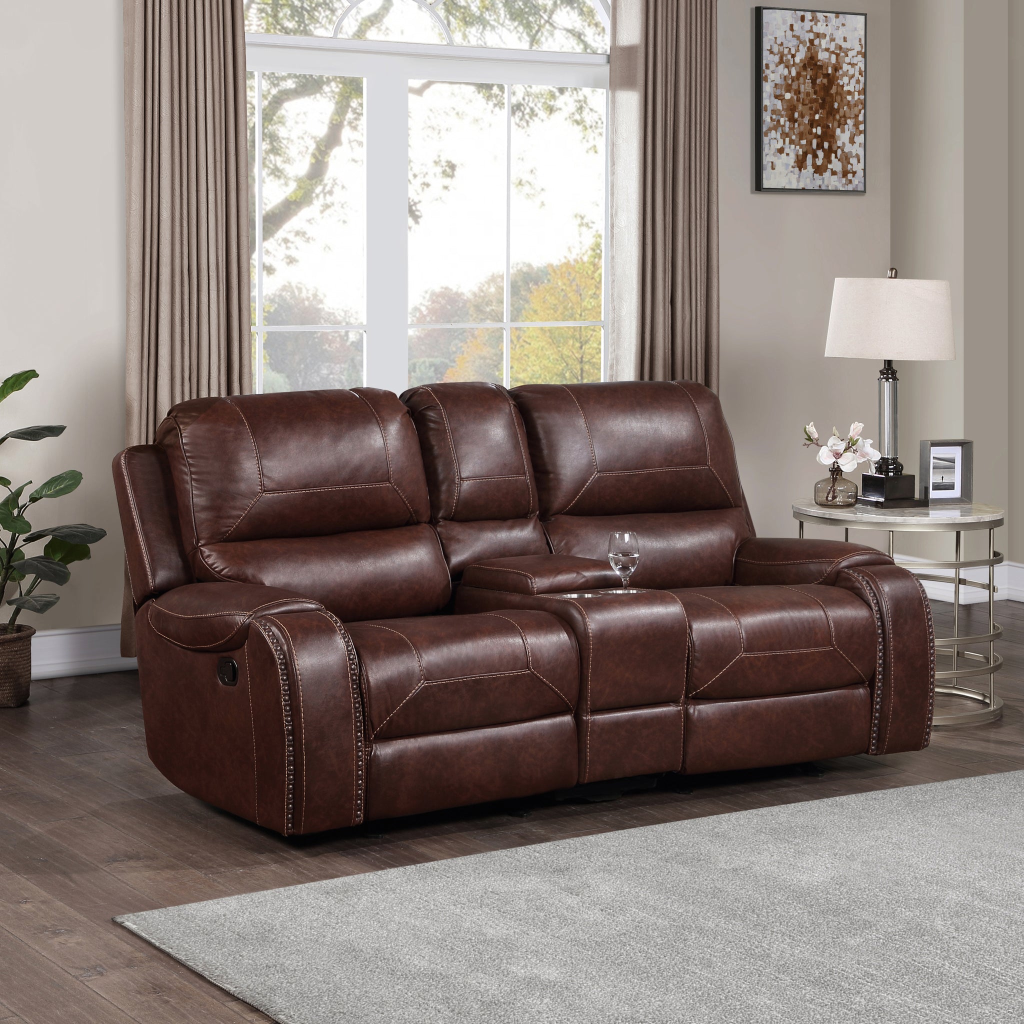 Keily Manual Reclining Glider Loveseat Dark Brown Dark Brown Faux Leather 2 Seat