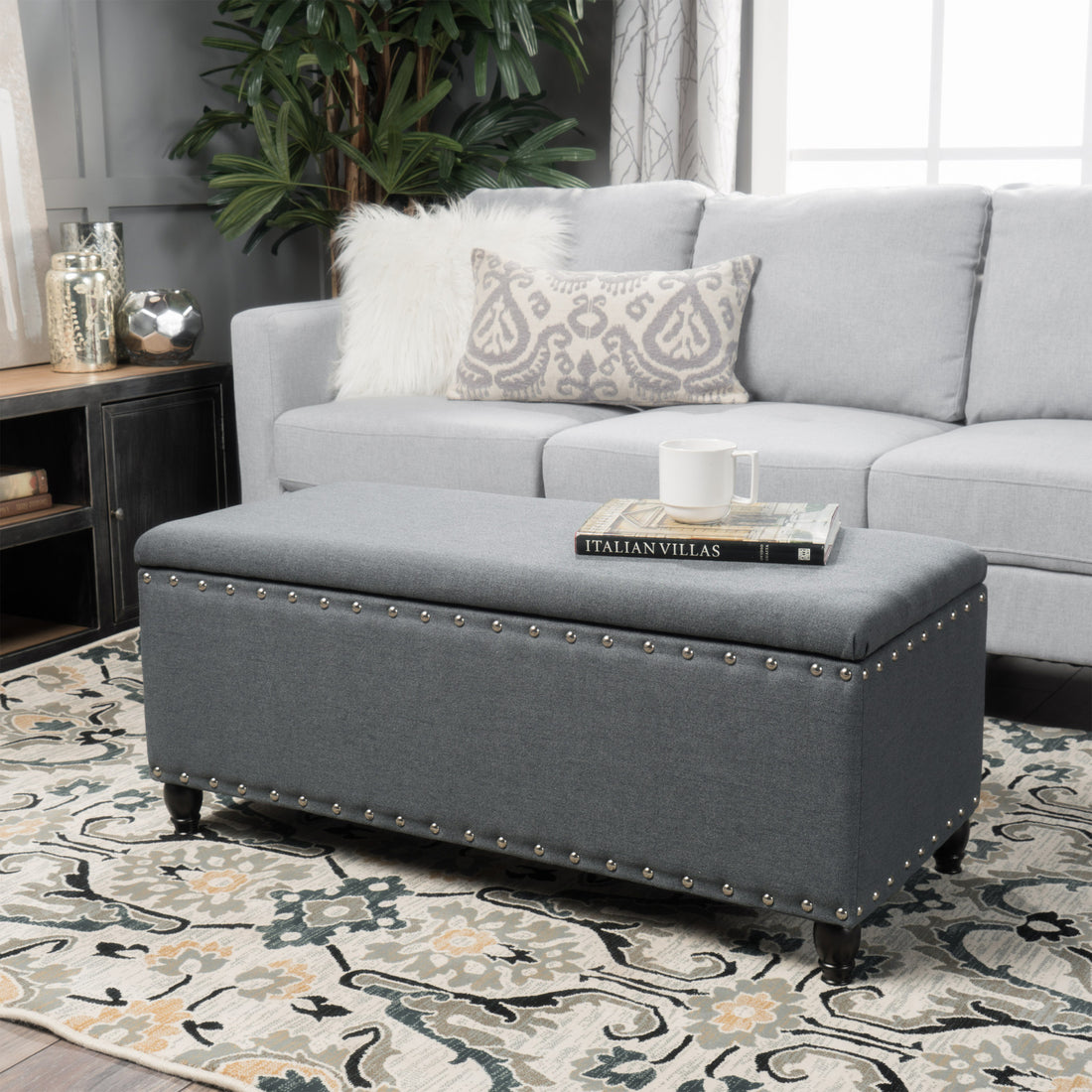 Storage Ottoman Charcoal Fabric