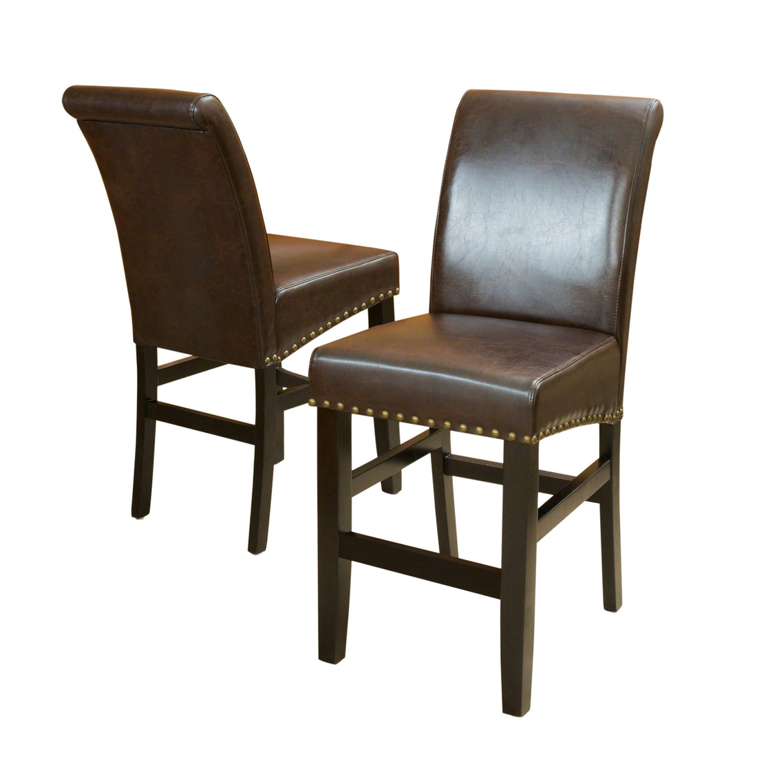 Upholstered Counter Stool With Solid Wood Frame Set Of 2 Brown Set Of 2 Leather