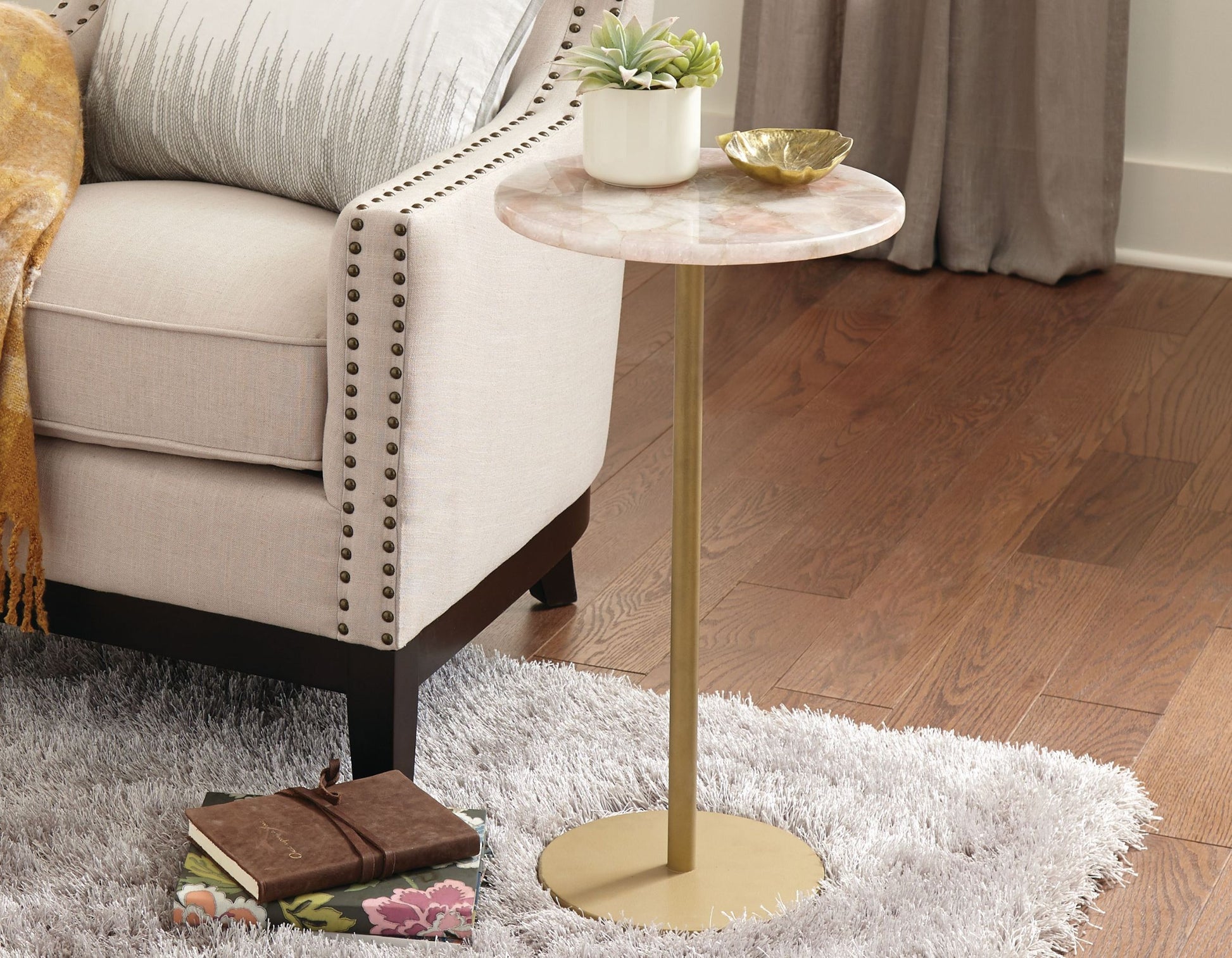 Rosie Rose Quartz Top Chairside Table Beige -