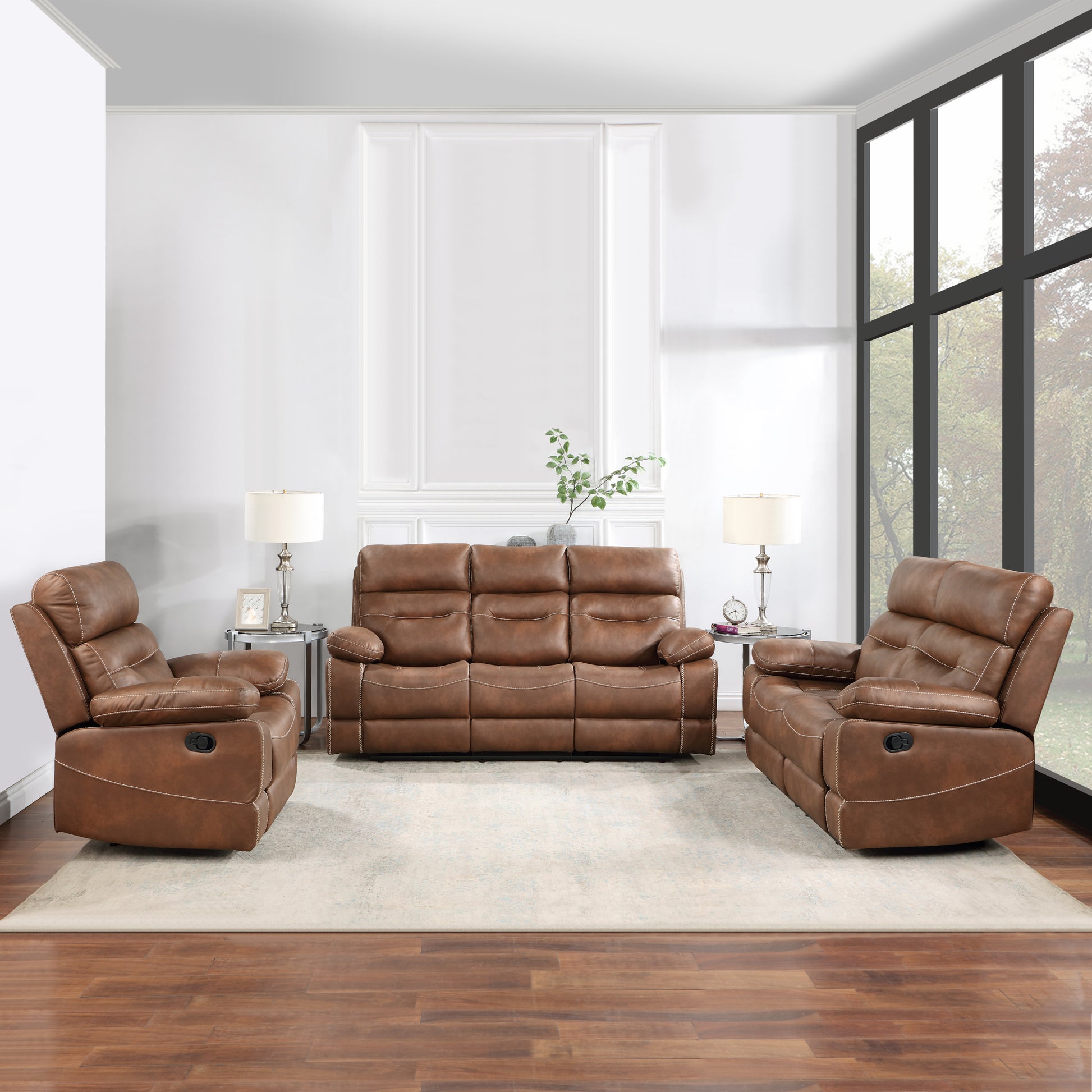 Rudger Manual Recliner Chair Brown Dark Brown Wood