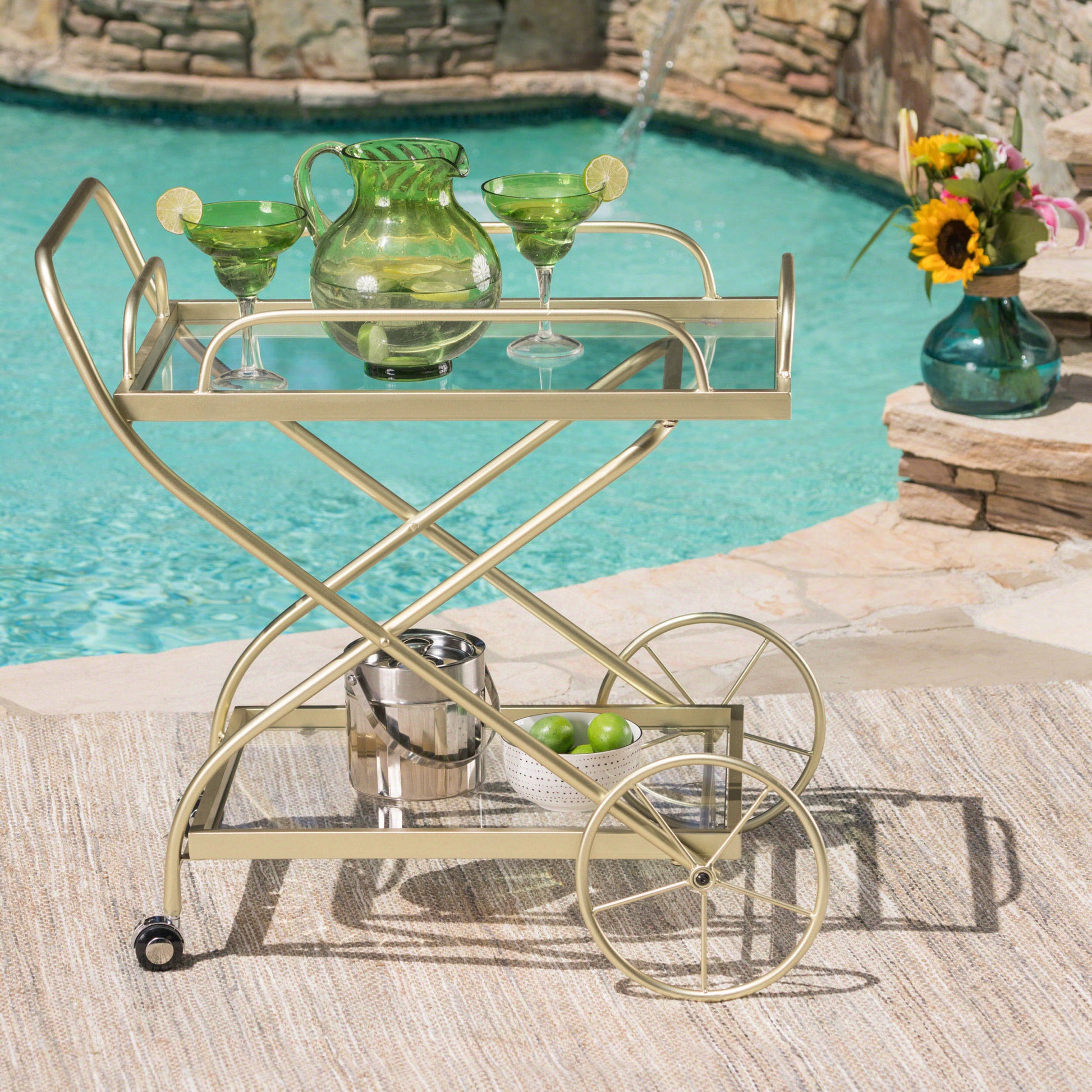 Bar Cart Gold Glass Metal