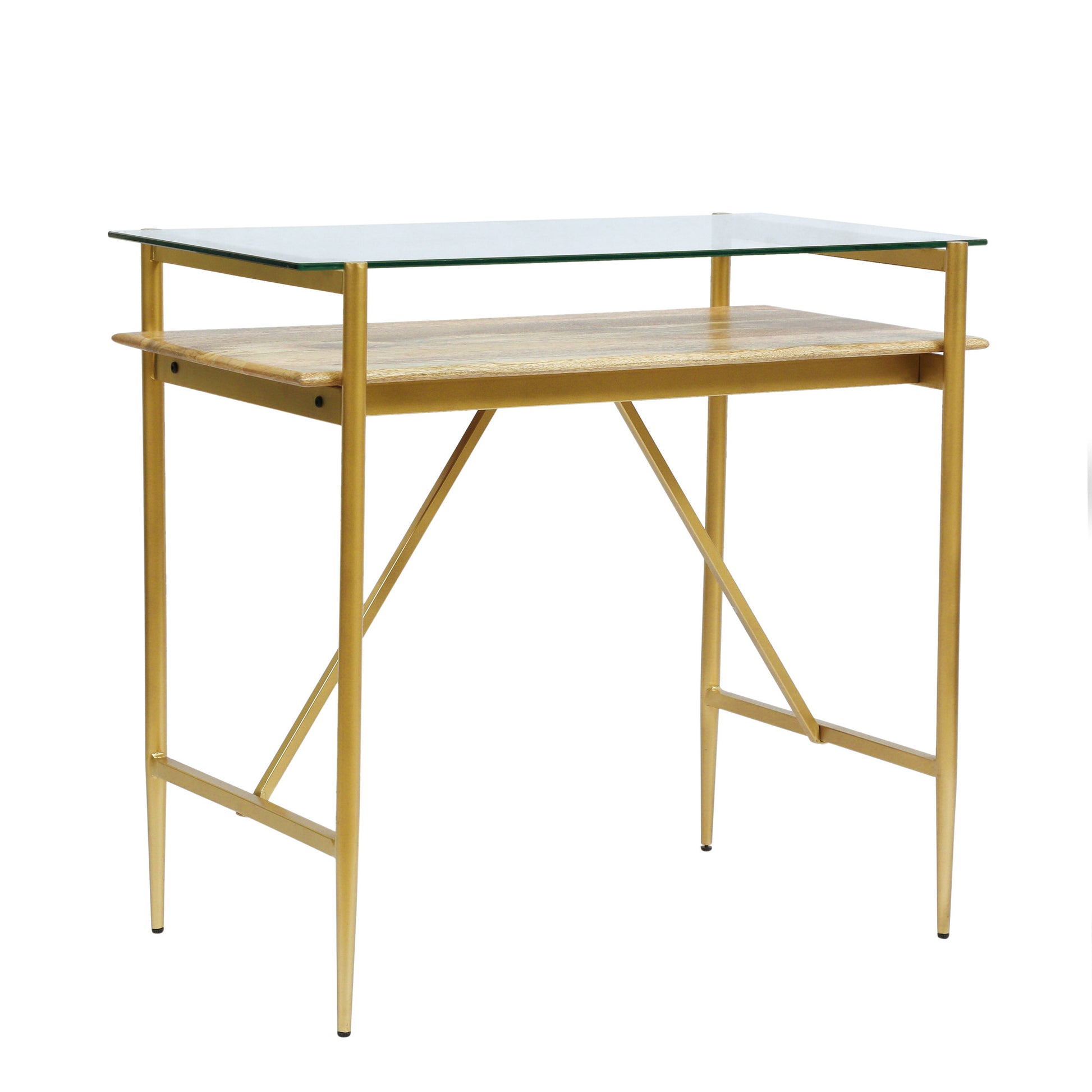 Console Table Honey Wood Metal Glass