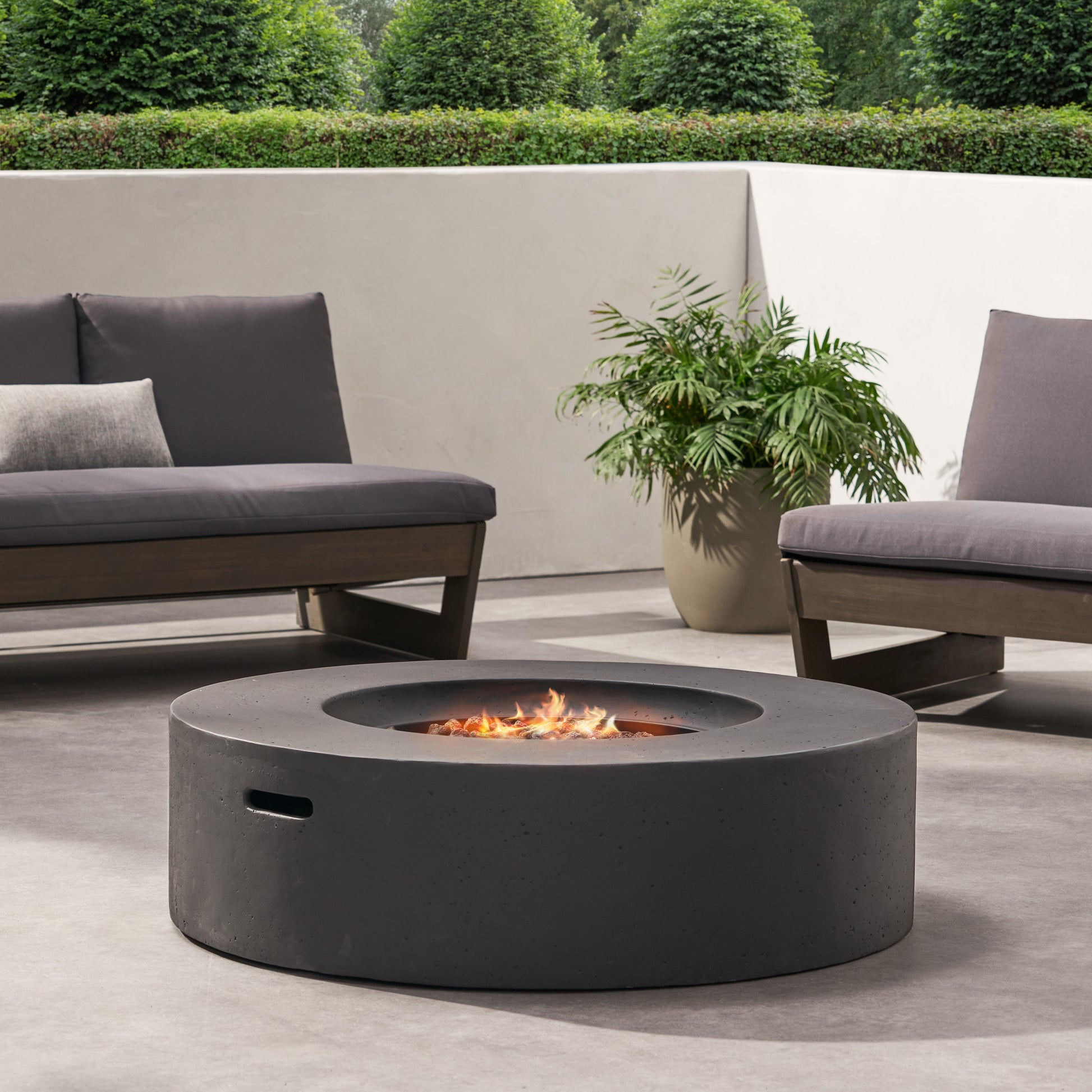 50 000 Btu Round Mgo Fire Table Tank Outside Dark Grey Magnesium Oxide