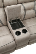 Tyson Reclining Glider Console Grey Grey Faux Leather 2 Seat