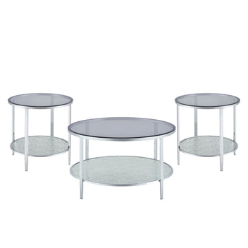 Frostine 3 Piece Table Set Silver Silver Metal