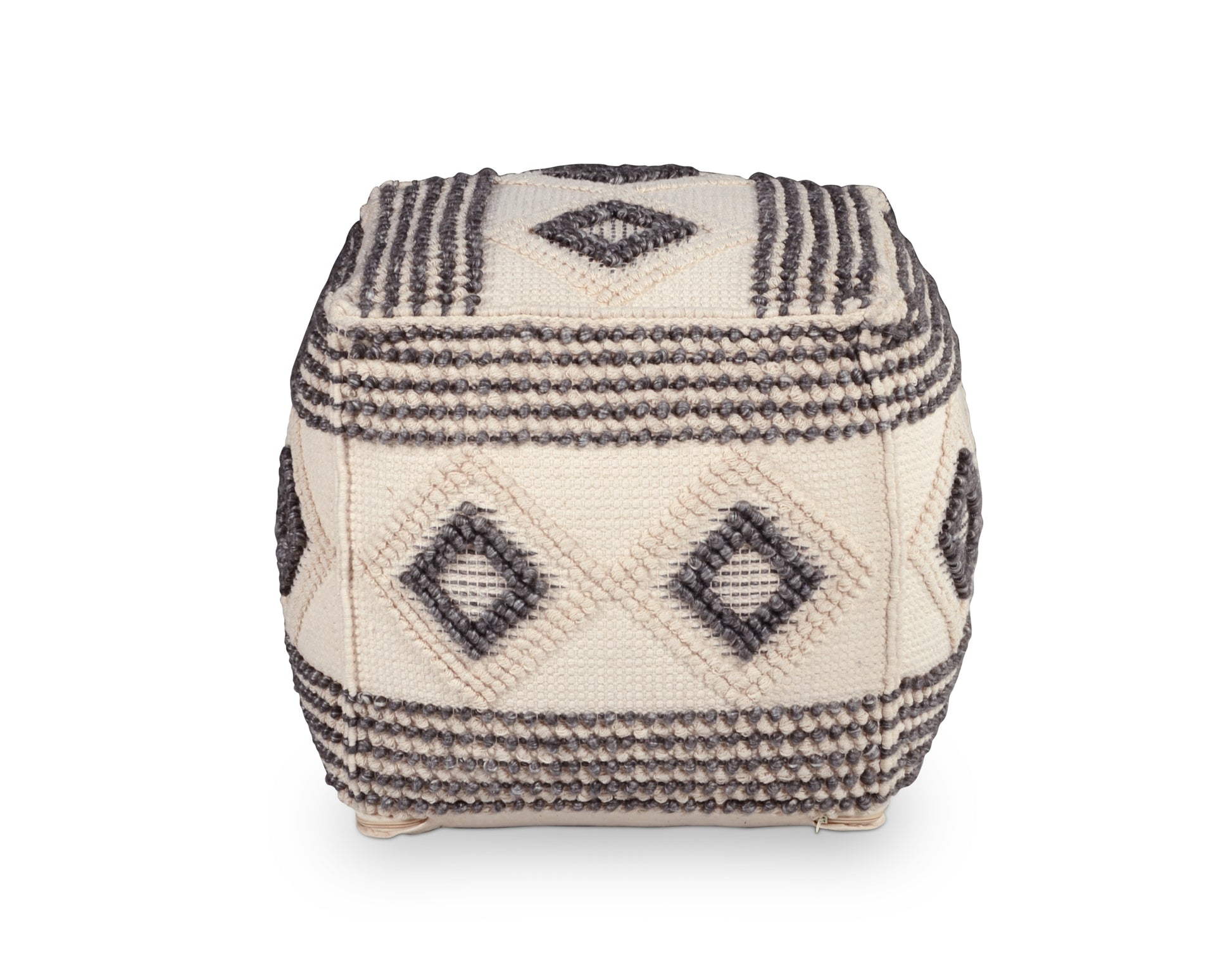 Dalia Square Handwoven Woolen Pouf Beige Beige Fabric