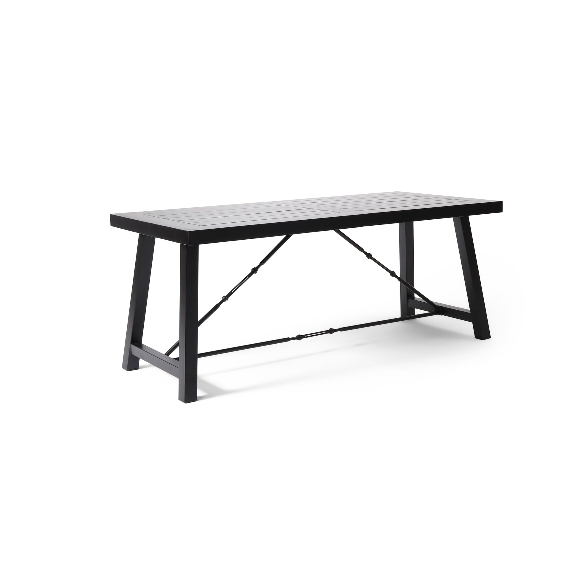 Homeros Solid Wood Top Metal Base Dining Table Black Acacia Wood