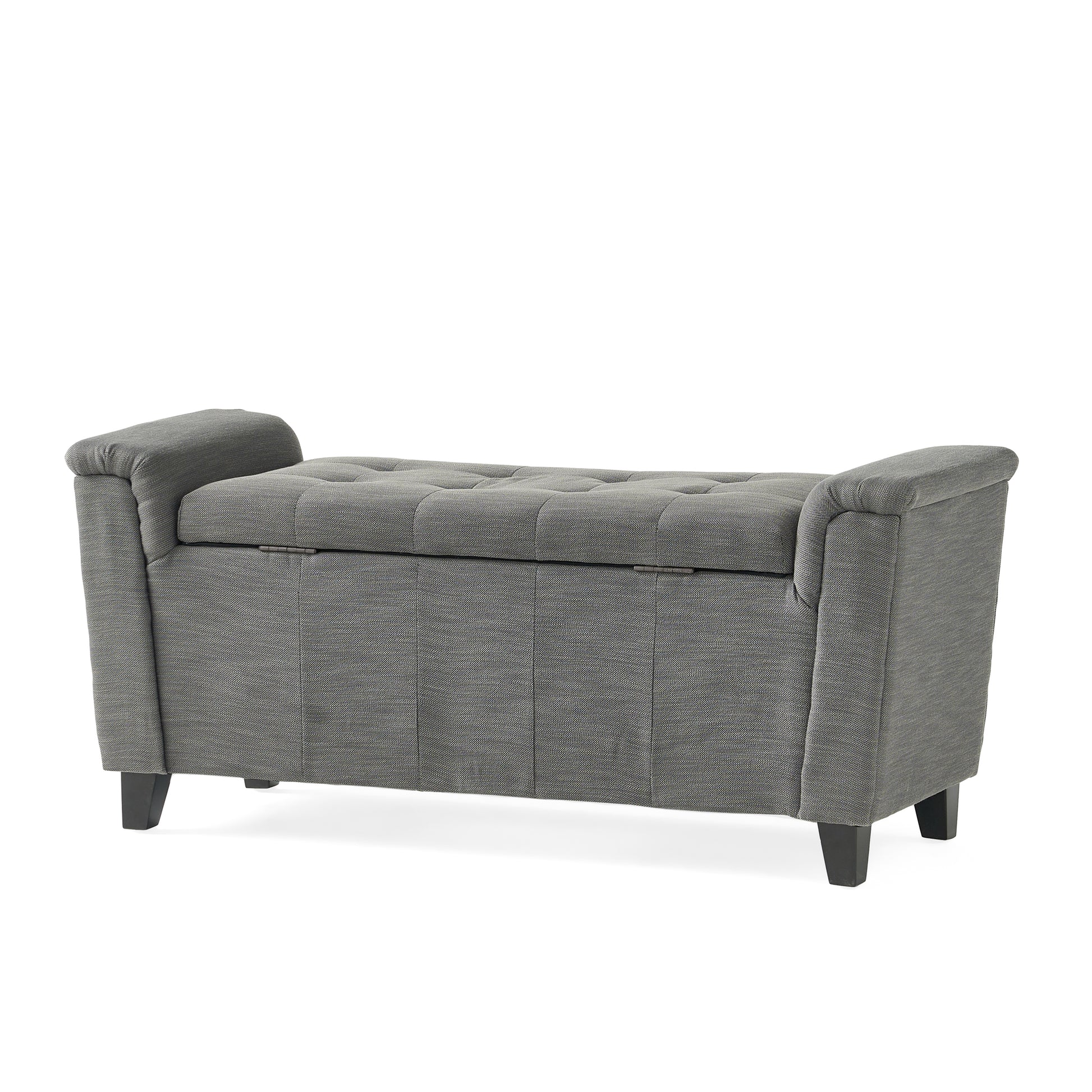 Alden Armed Storage Bench Gray Fabric