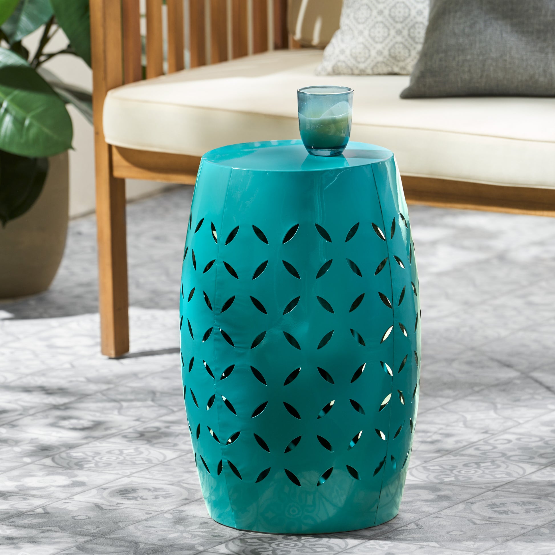 Lilac 12" Side Table Teal Teal Iron