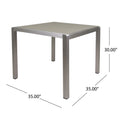 Outdoor Dining Table Anodized Aluminum Tempered Glass Table Top Square Silver And Gray 35