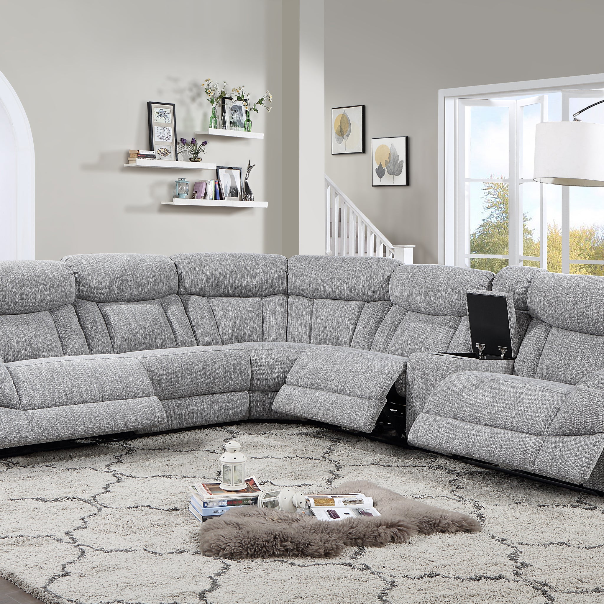 Park City 5 Piece Sectional Pearl Silver Silver White Fabric 6 Seat