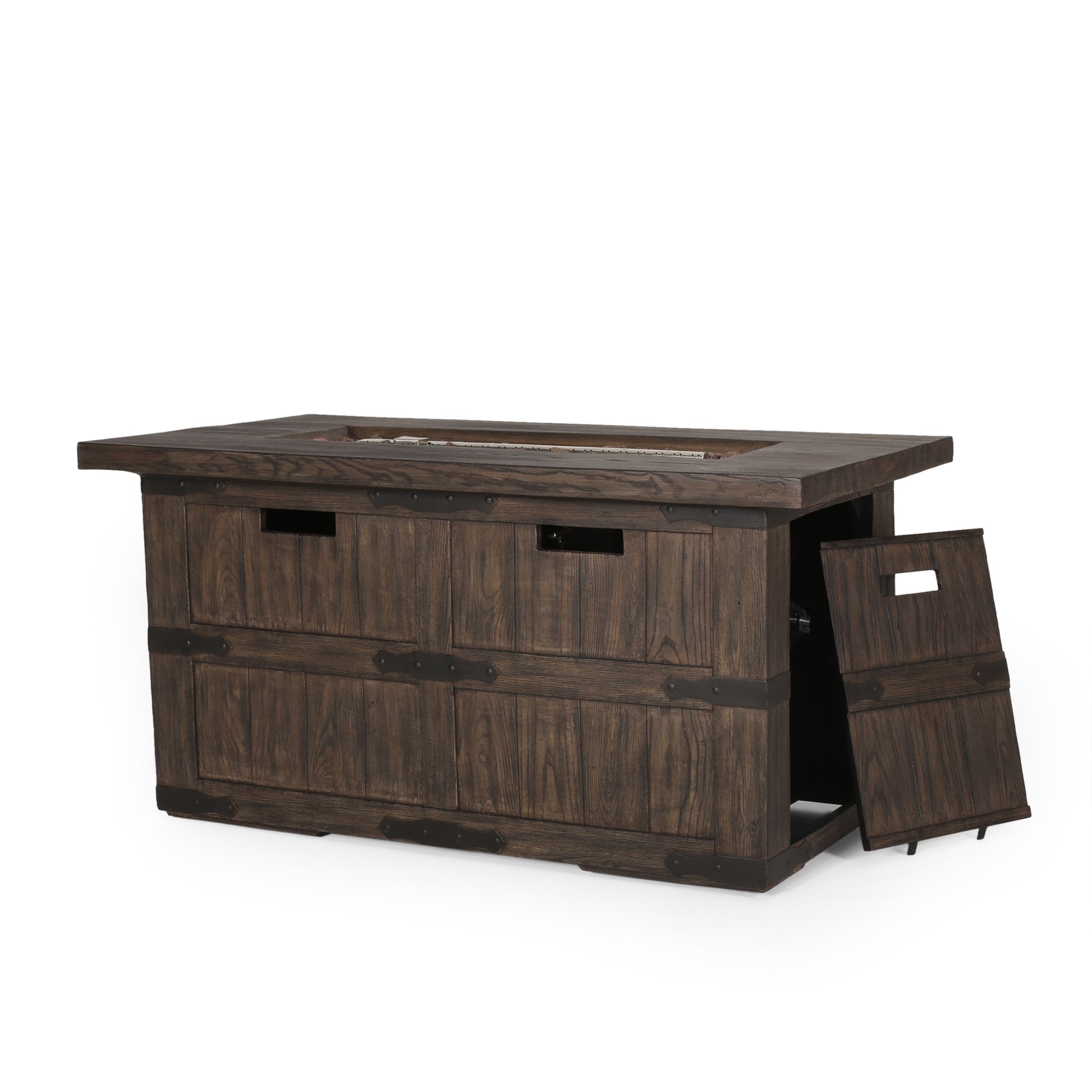 Andrew Rectangle Fire Pit 40,000 Btu Tank Inside Brown Magnesium Oxide