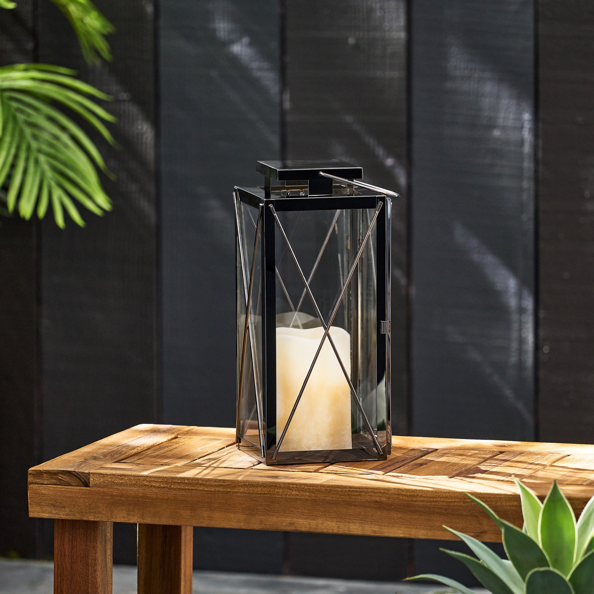 Deborah 14"H Stainless Steel Lantern Black Stainless Steel