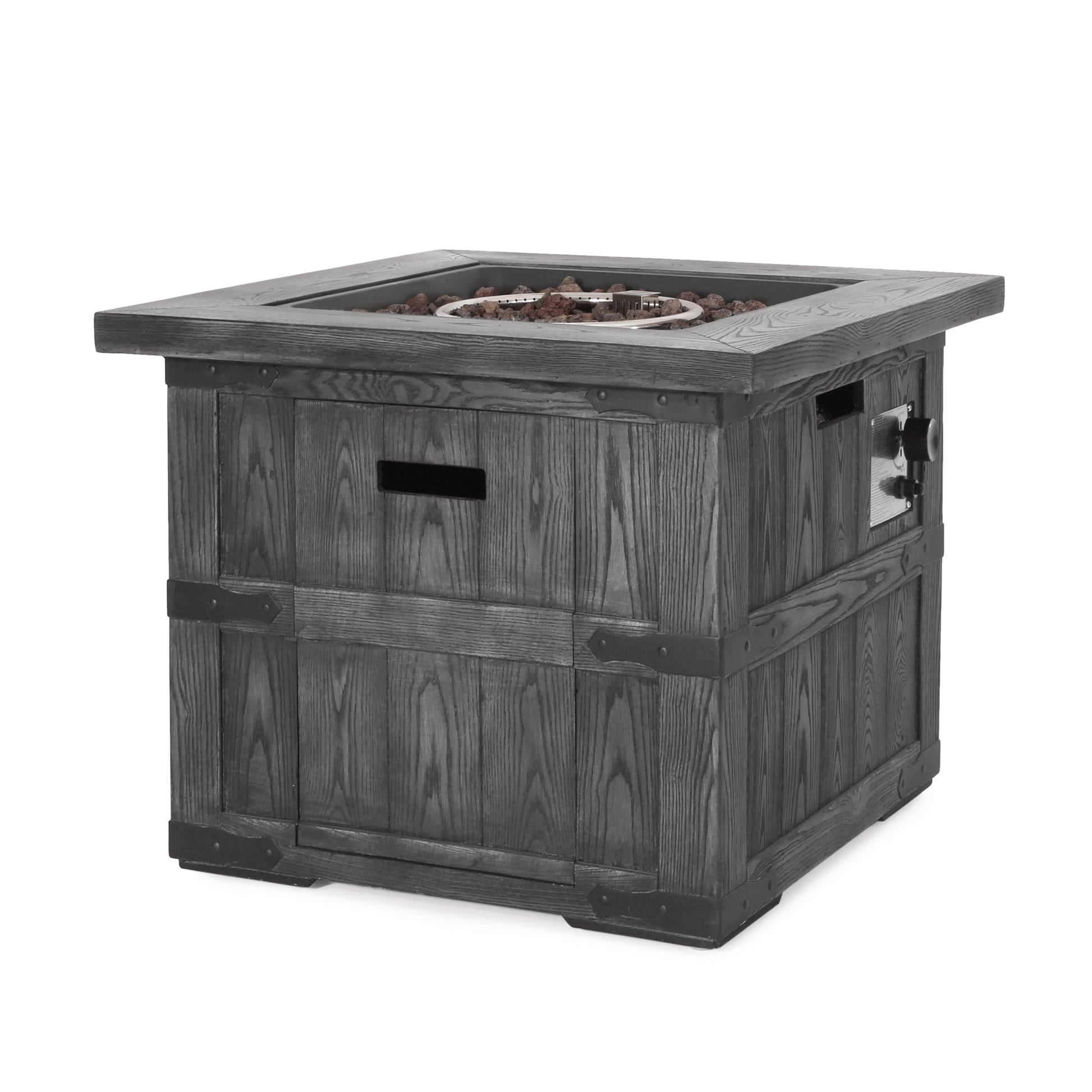 Outdoor Patio 24.5" H X 30" W Square Gas Burning Concrete Fire Pit 40, 000 Btu, Fire Pit Table With Tank Inside, Grey Grey Magnesium Oxide