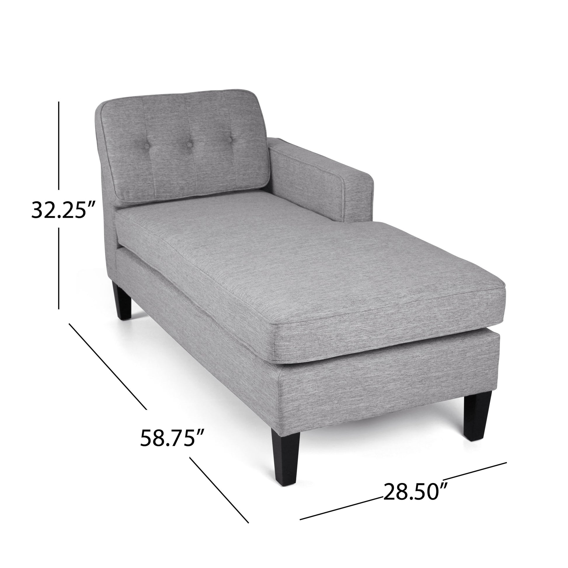 Right Chaise Lounge Light Grey Fabric 3 Seat