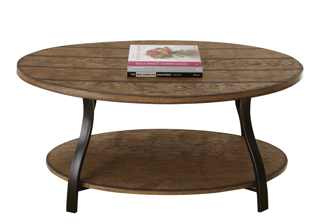 Denise Oval Cocktail Table Brown Brown Iron