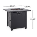 Outdoor Patio Propane Fire Pit 24.5'' H X 28'' W Square Iron Gas Burning Fire Table 40,000 Btu, Tank In Side, Black Black Iron