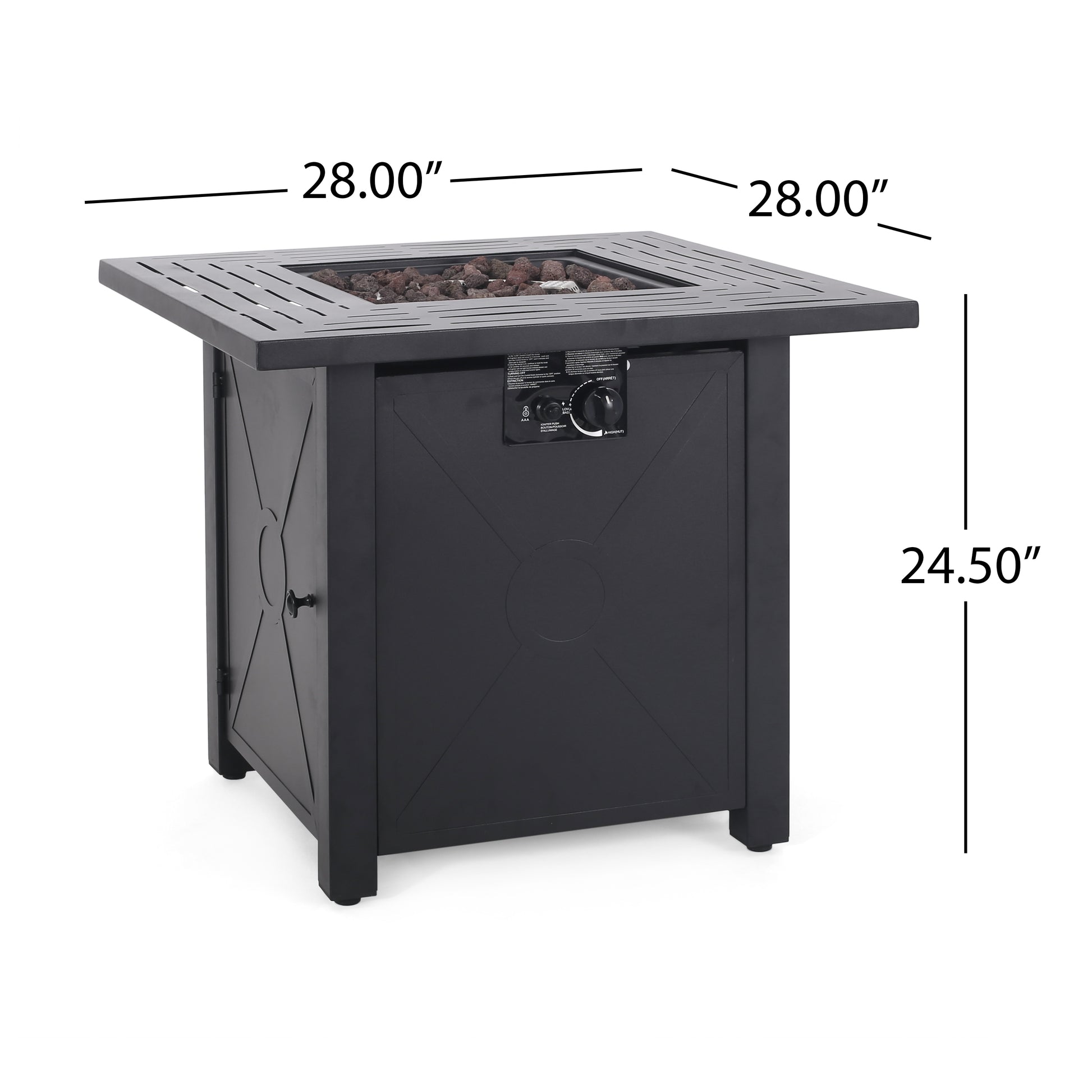Outdoor Patio Propane Fire Pit 24.5'' H X 28'' W Square Iron Gas Burning Fire Table 40,000 Btu, Tank In Side, Black Black Iron