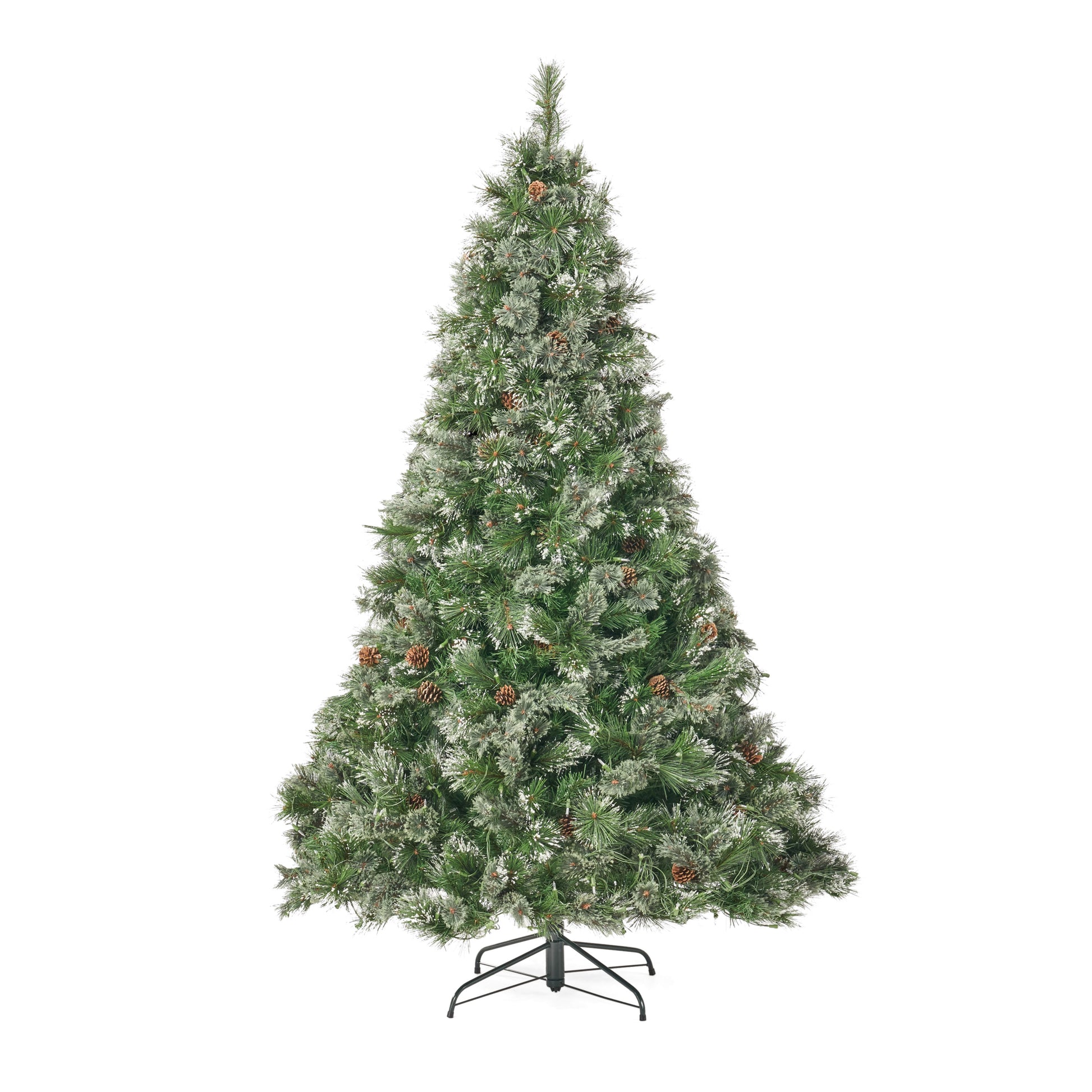 7' Cashmere And Snow Bristle Mixed Tree With 75Pine Cones And 900 Led Lights Ul,1233Tips,Dia:59 Green Pvc