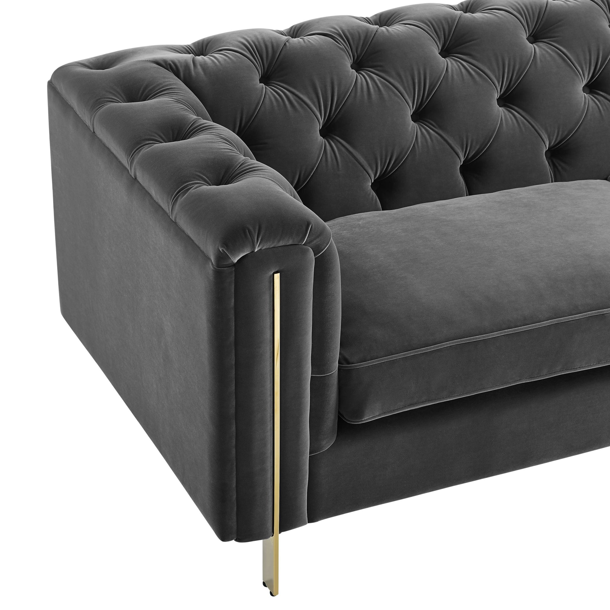 Charlene Velvet Button Tufted Sofa Gray Dark Gray Fabric 2 Seat