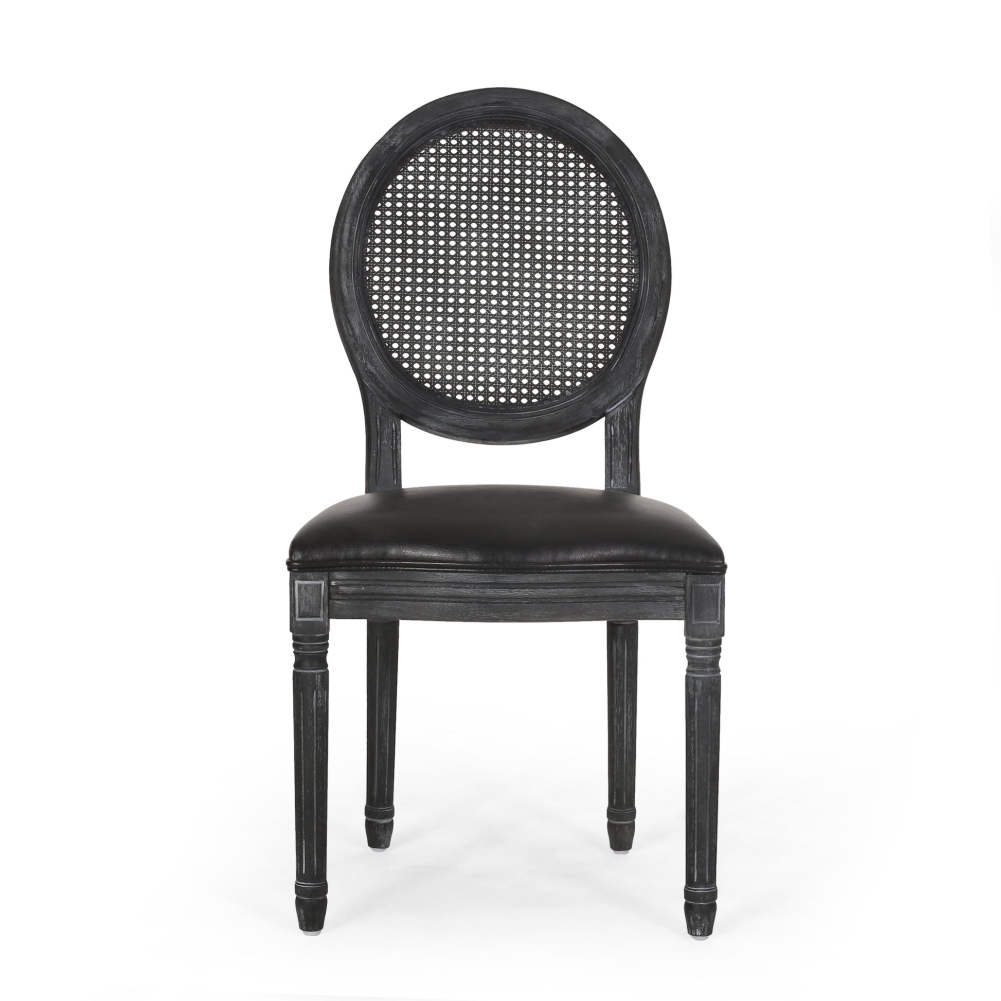 Dinning Chair Mp2 Set Of 2 Black Wood Fabric Rattan