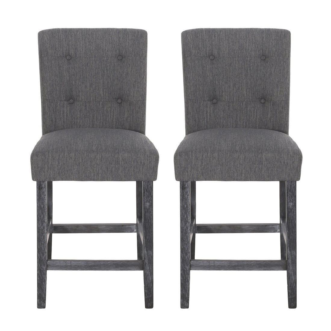 Contemporary Fabric Button Tufted 26 Inch Counter Stools, Set Of 2, Charcoal Charcoal Fabric