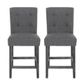 Contemporary Fabric Button Tufted 26 Inch Counter Stools, Set Of 2, Charcoal Charcoal Fabric