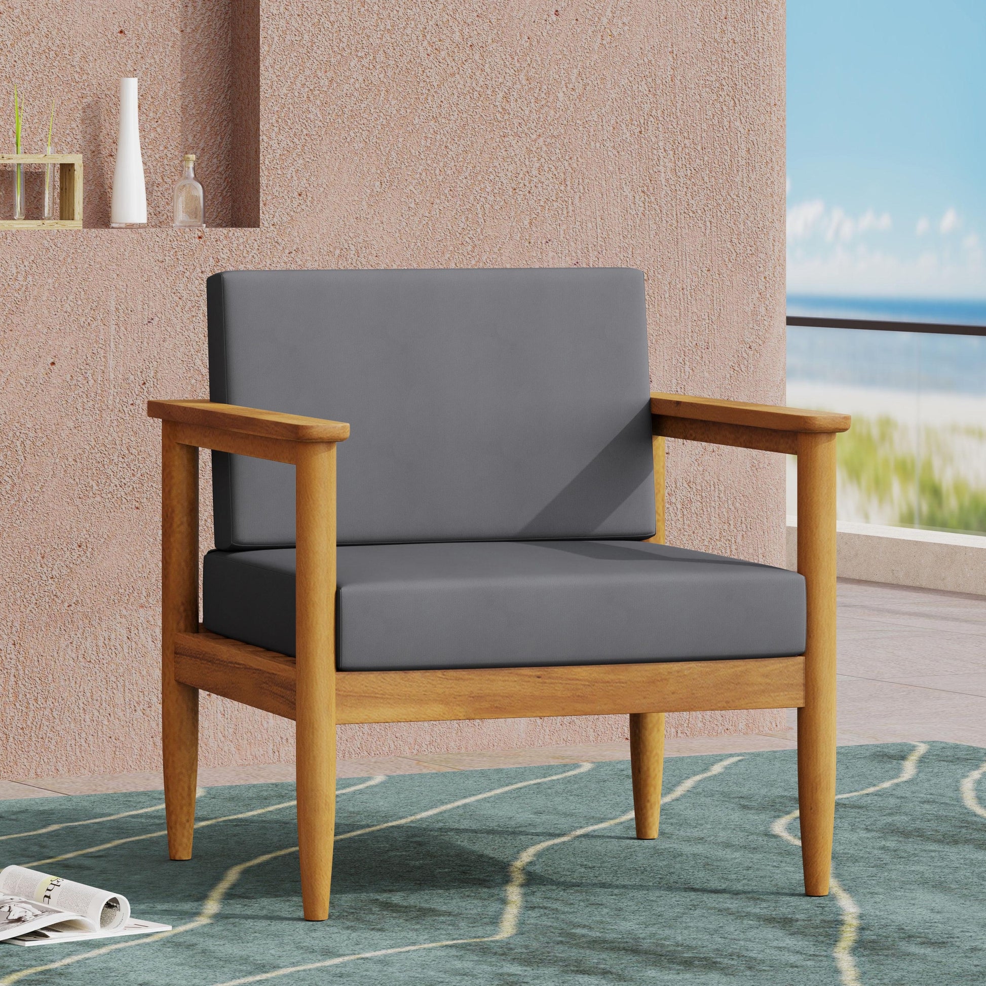 Gavin Club Chair Dark Grey Wood Fabric