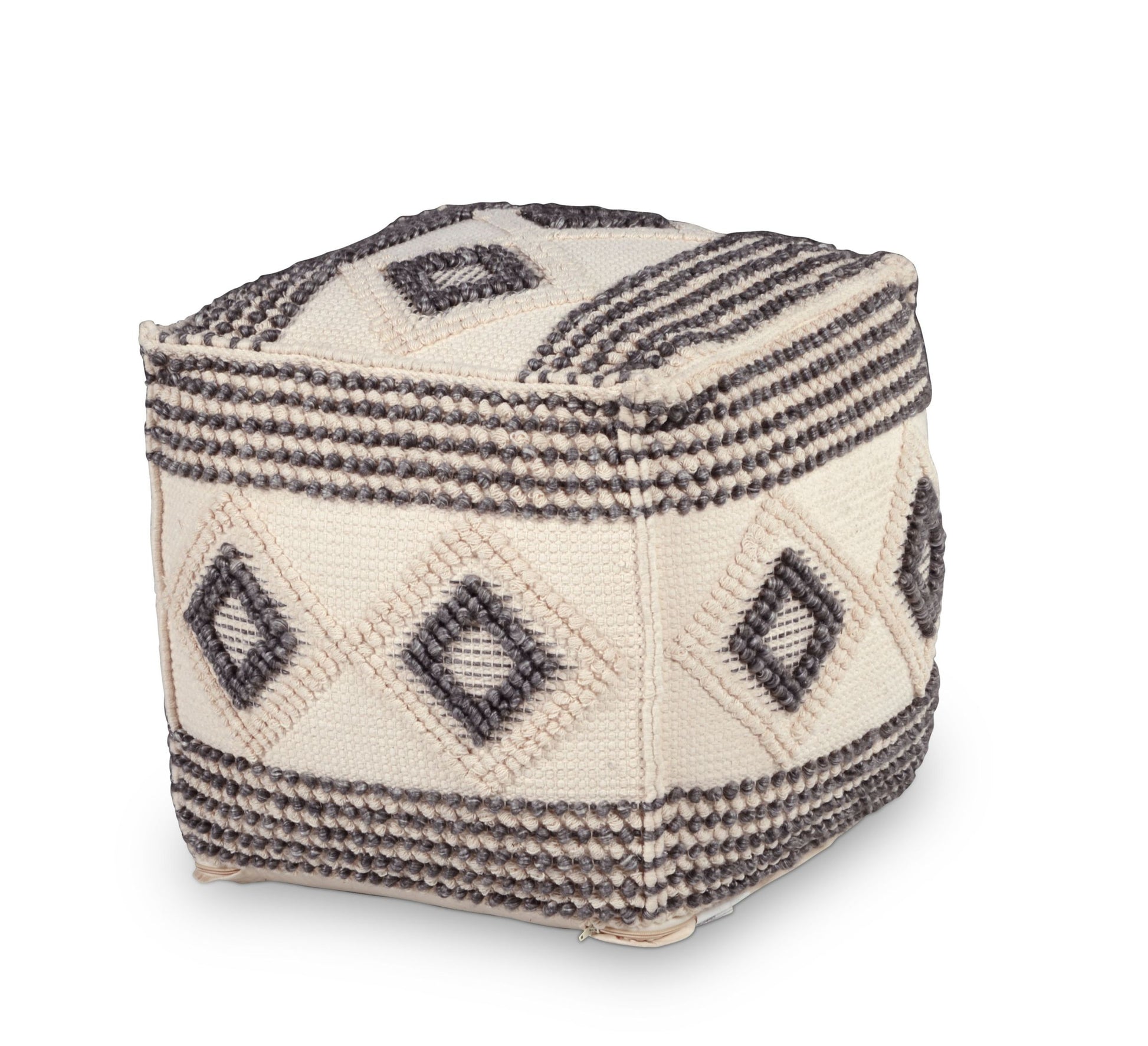 Dalia Square Handwoven Woolen Pouf Beige Beige Fabric