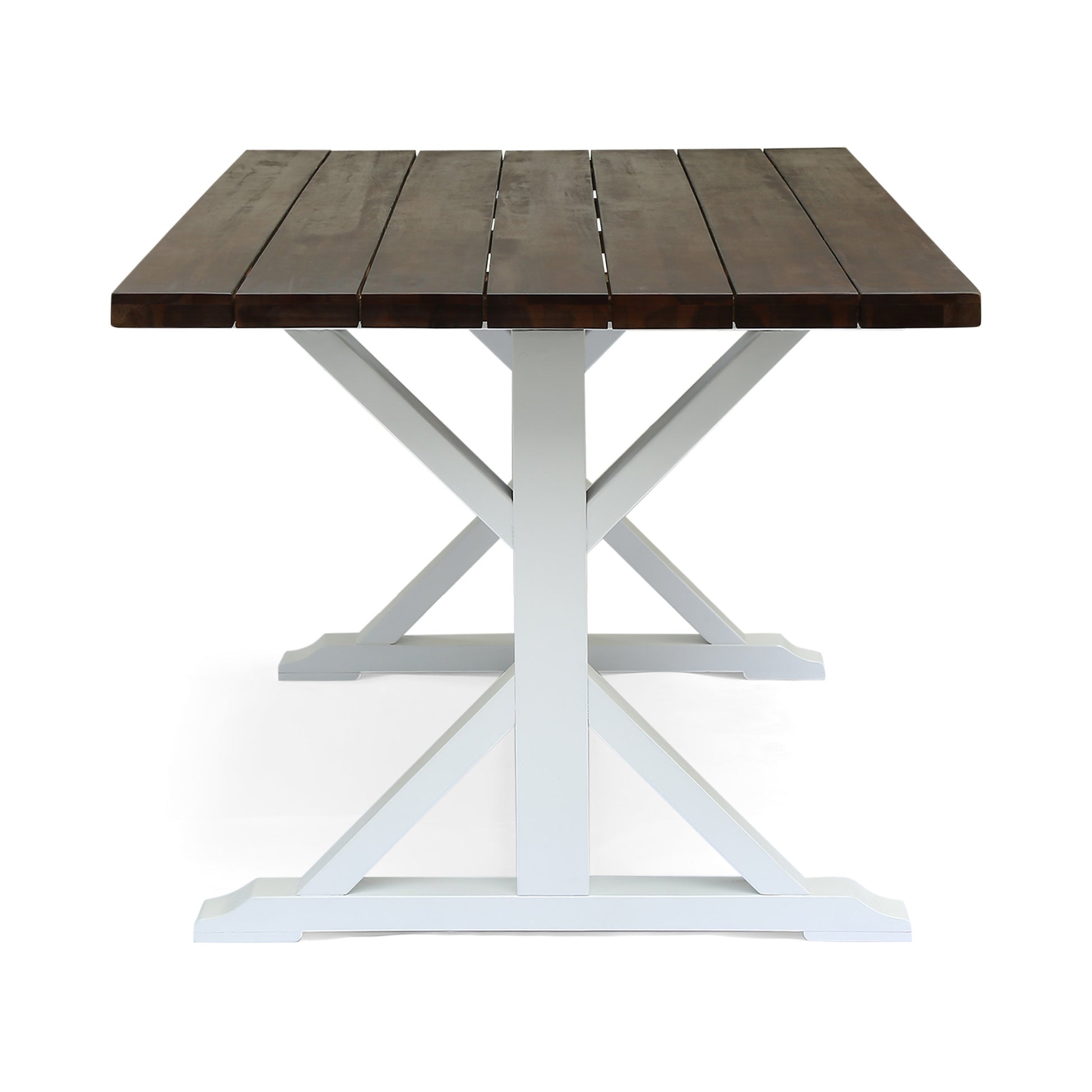 Cassia Farmhouse Dining Table Dark Brown White Acacia Wood