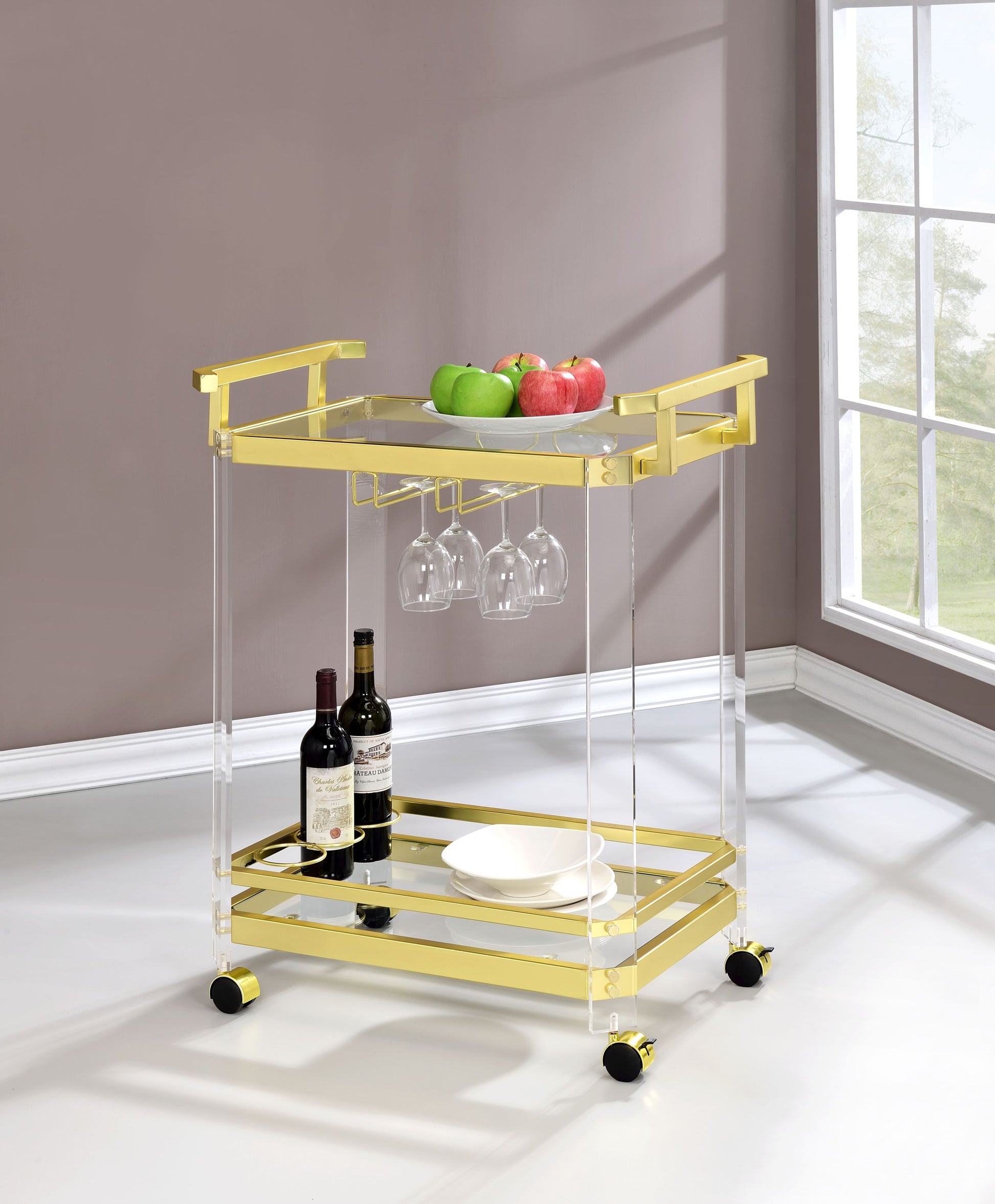 Aerin Server Cart With Casters Gold - Gold Iron