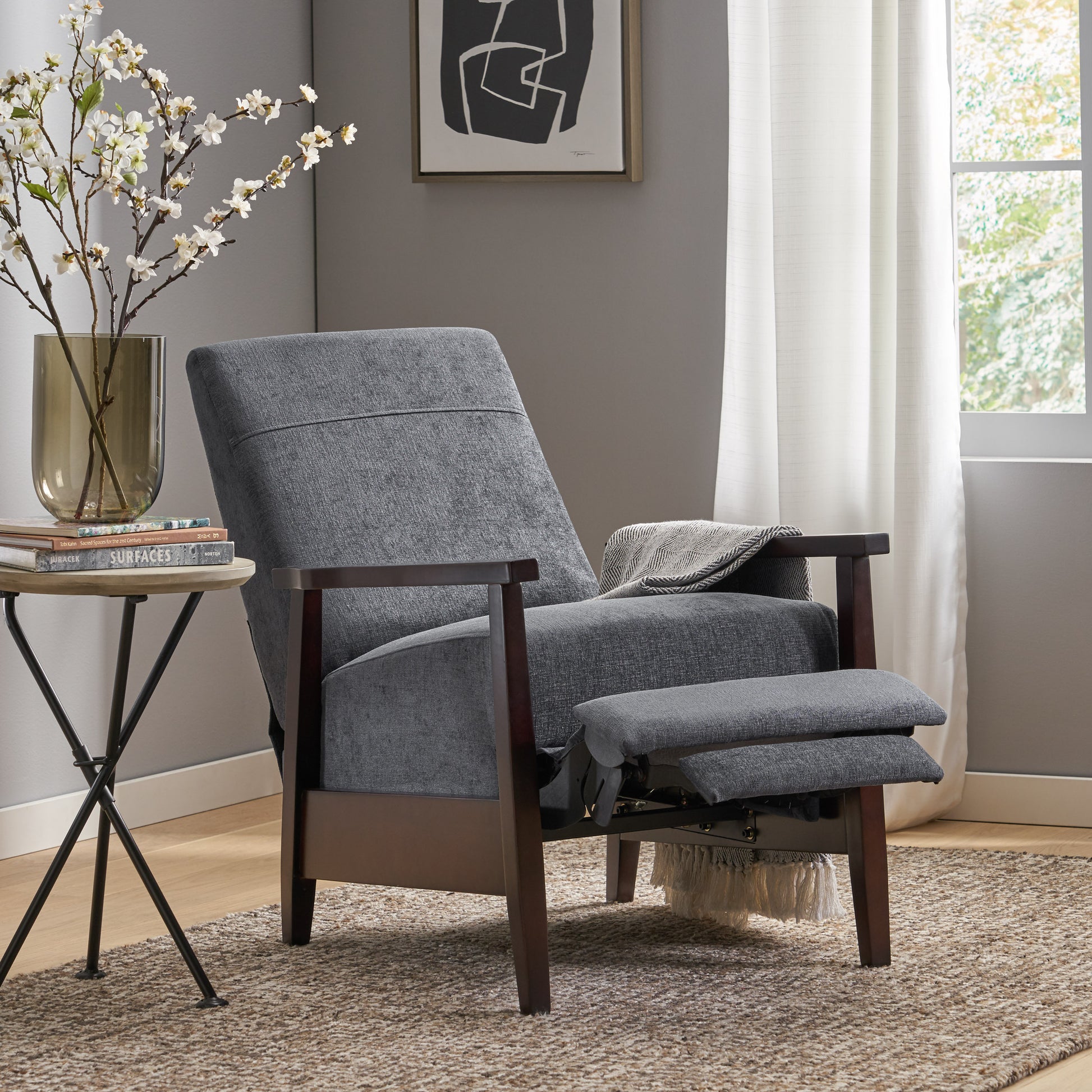 24.75'' Wide Wood Hand Manual Club Recliner Charcoal Fabric